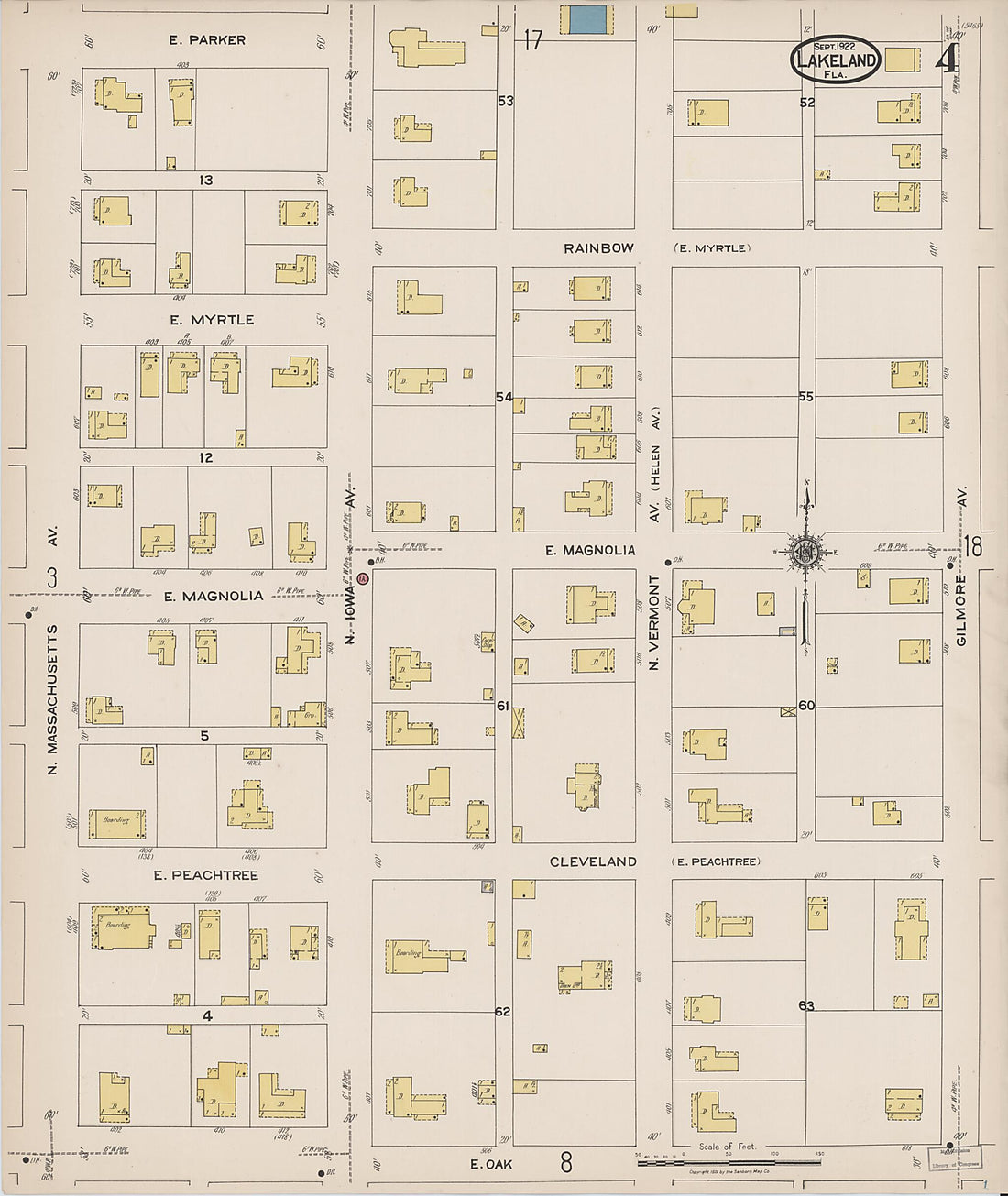 This old map of Lakeland, Polk County, Florida was created by Sanborn Map Company in 1922