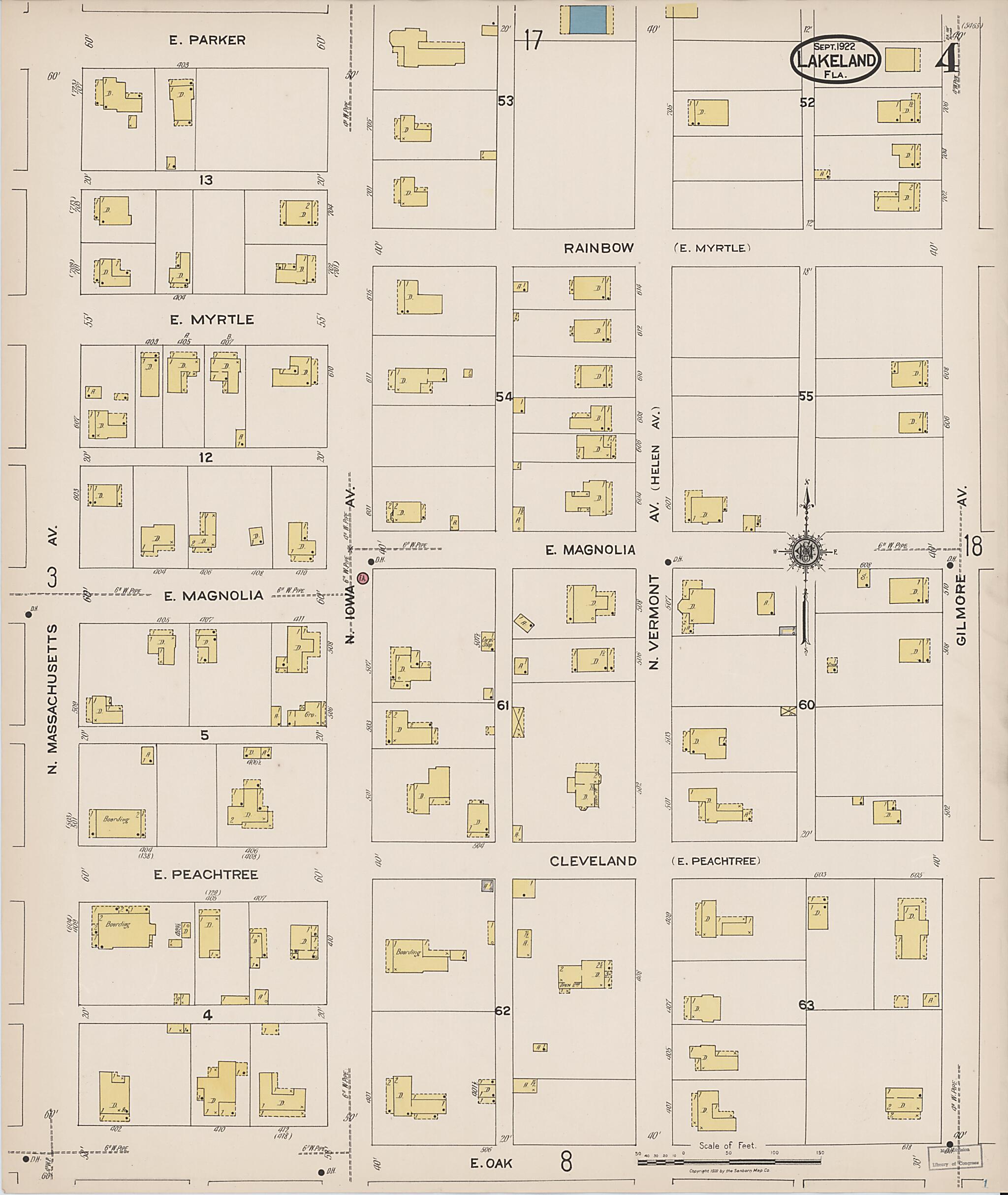 This old map of Lakeland, Polk County, Florida was created by Sanborn Map Company in 1922