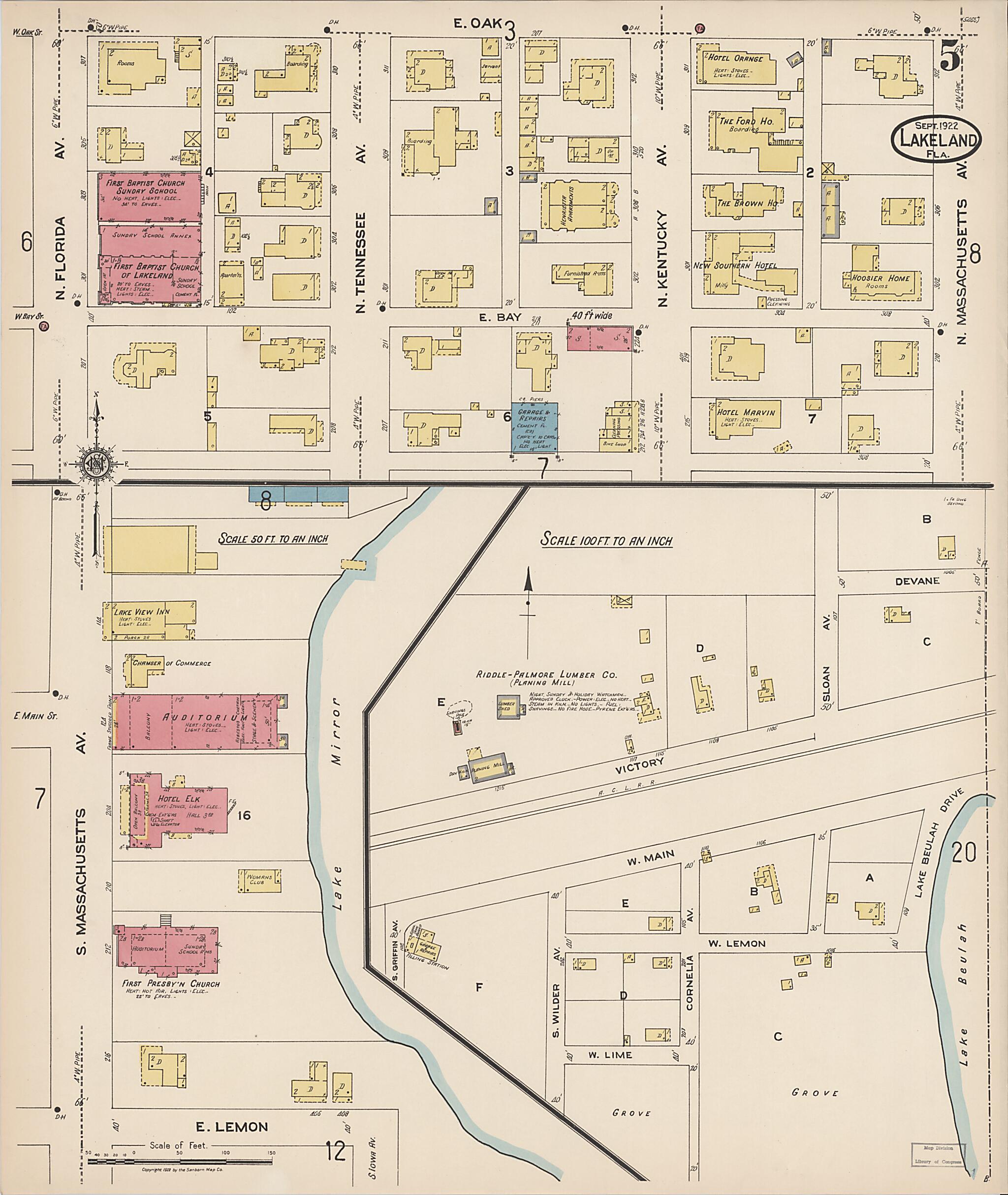 This old map of Lakeland, Polk County, Florida was created by Sanborn Map Company in 1922