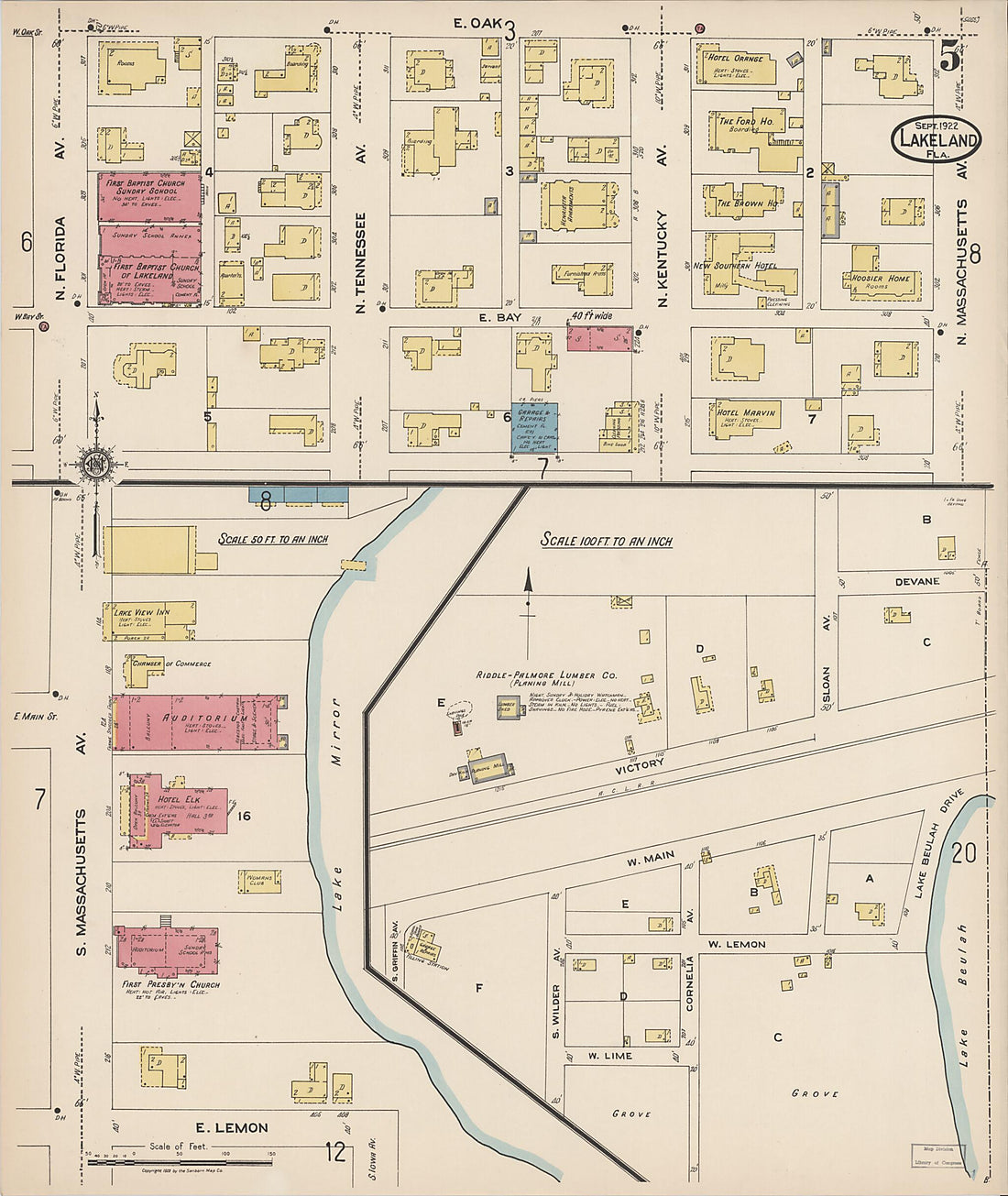 This old map of Lakeland, Polk County, Florida was created by Sanborn Map Company in 1922