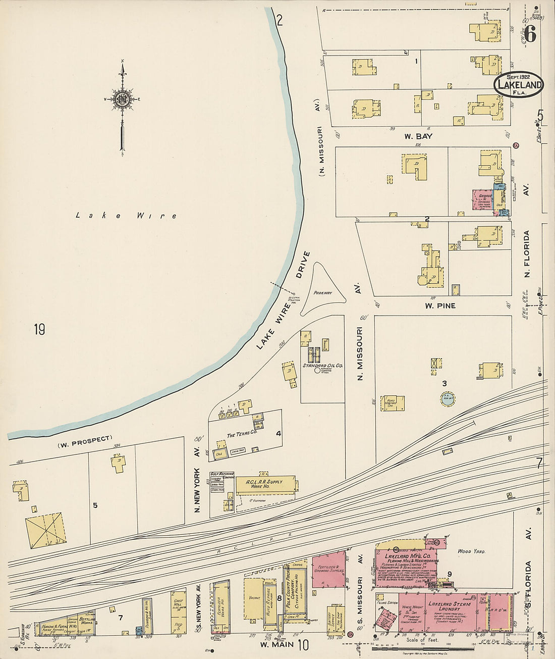 This old map of Lakeland, Polk County, Florida was created by Sanborn Map Company in 1922