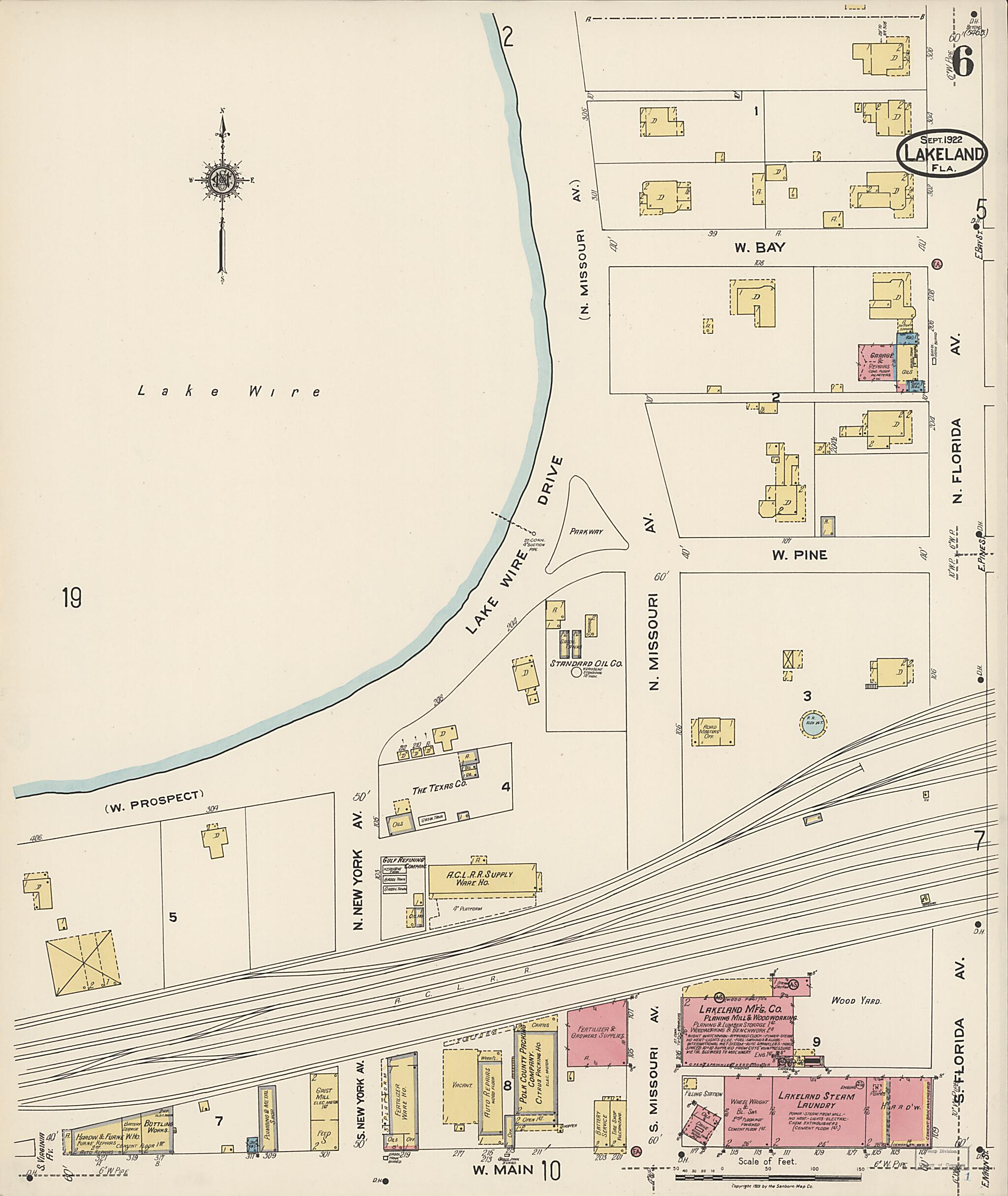 This old map of Lakeland, Polk County, Florida was created by Sanborn Map Company in 1922