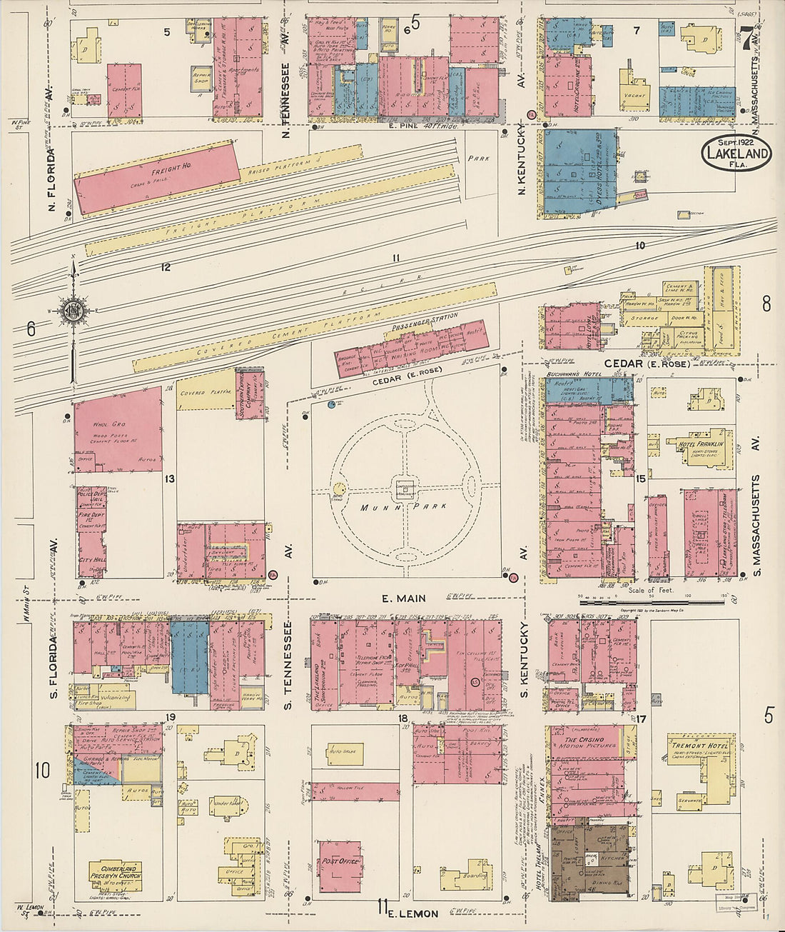 This old map of Lakeland, Polk County, Florida was created by Sanborn Map Company in 1922