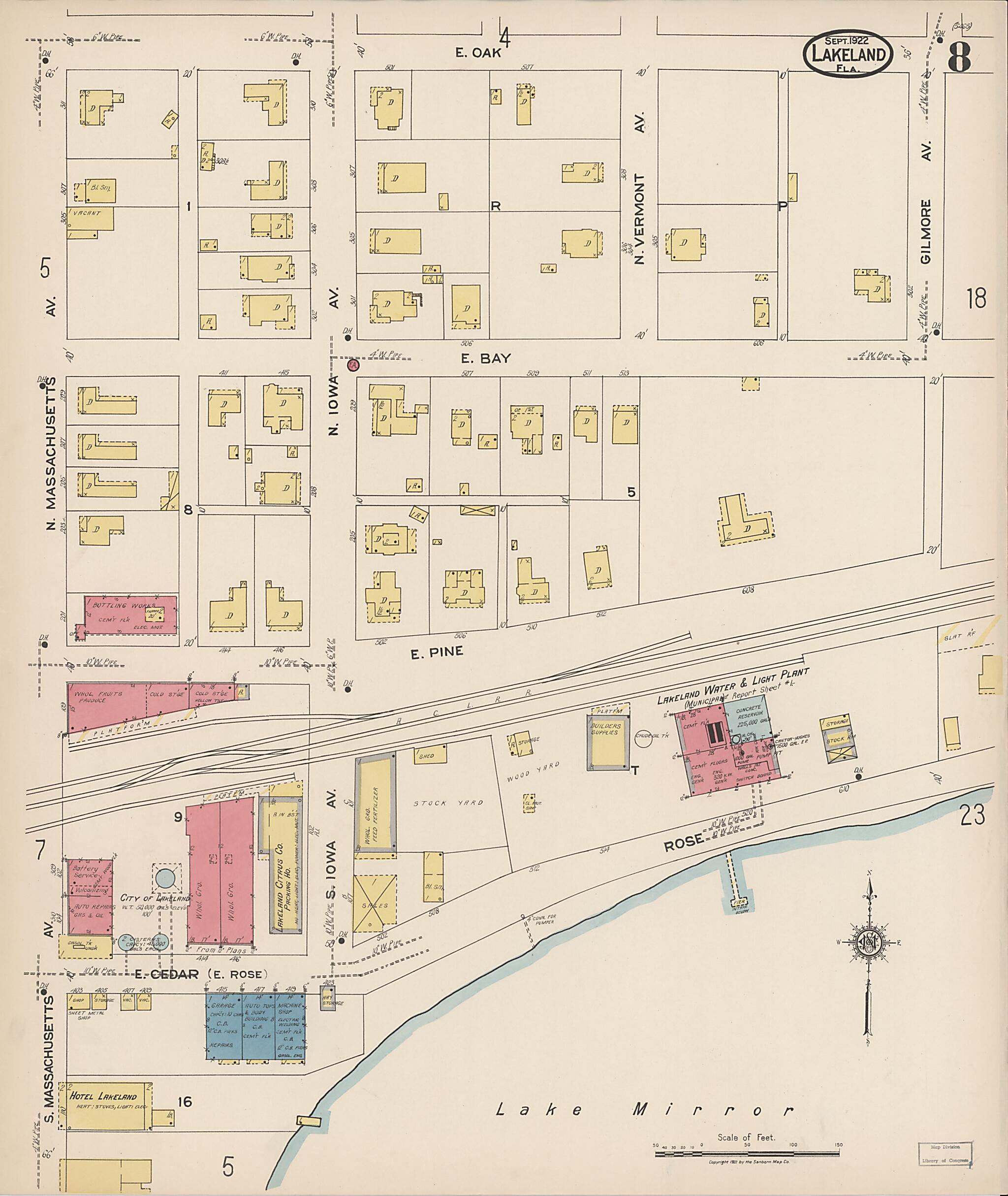 This old map of Lakeland, Polk County, Florida was created by Sanborn Map Company in 1922
