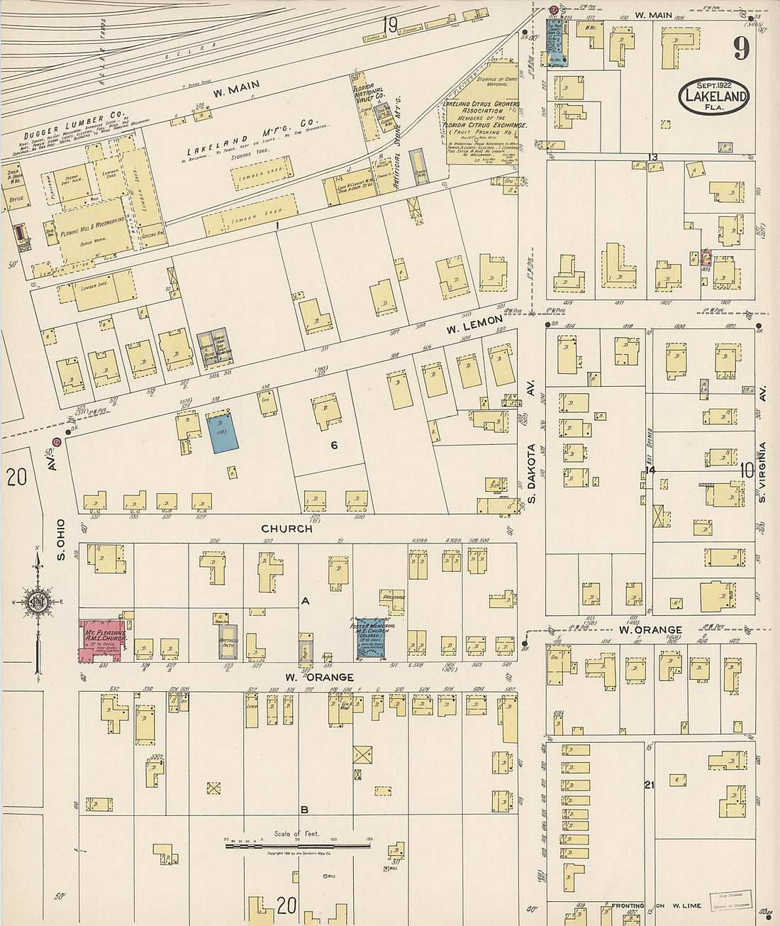 This old map of Lakeland, Polk County, Florida was created by Sanborn Map Company in 1922
