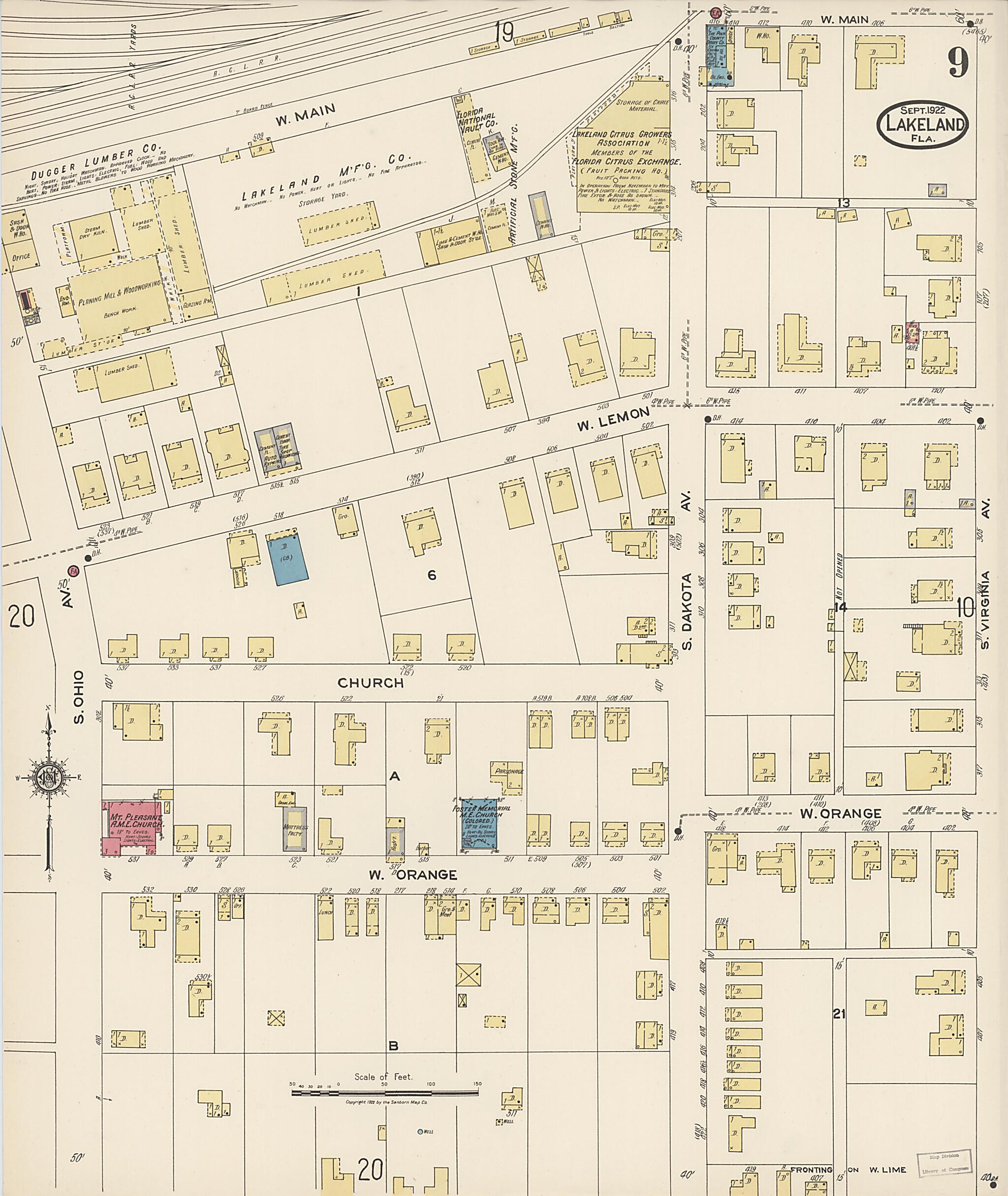 This old map of Lakeland, Polk County, Florida was created by Sanborn Map Company in 1922