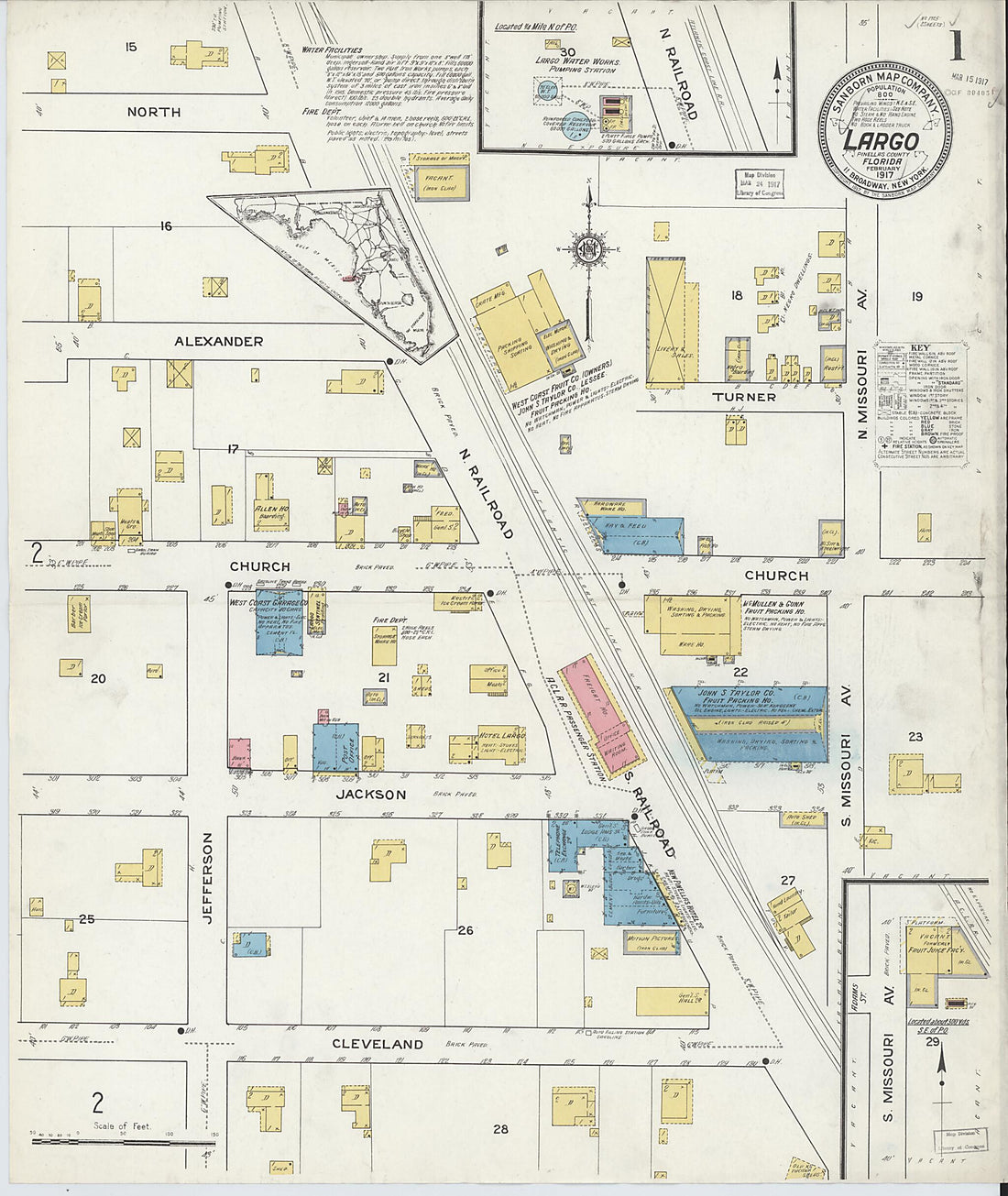 This old map of Largo, Pinellas County, Florida was created by Sanborn Map Company in 1917