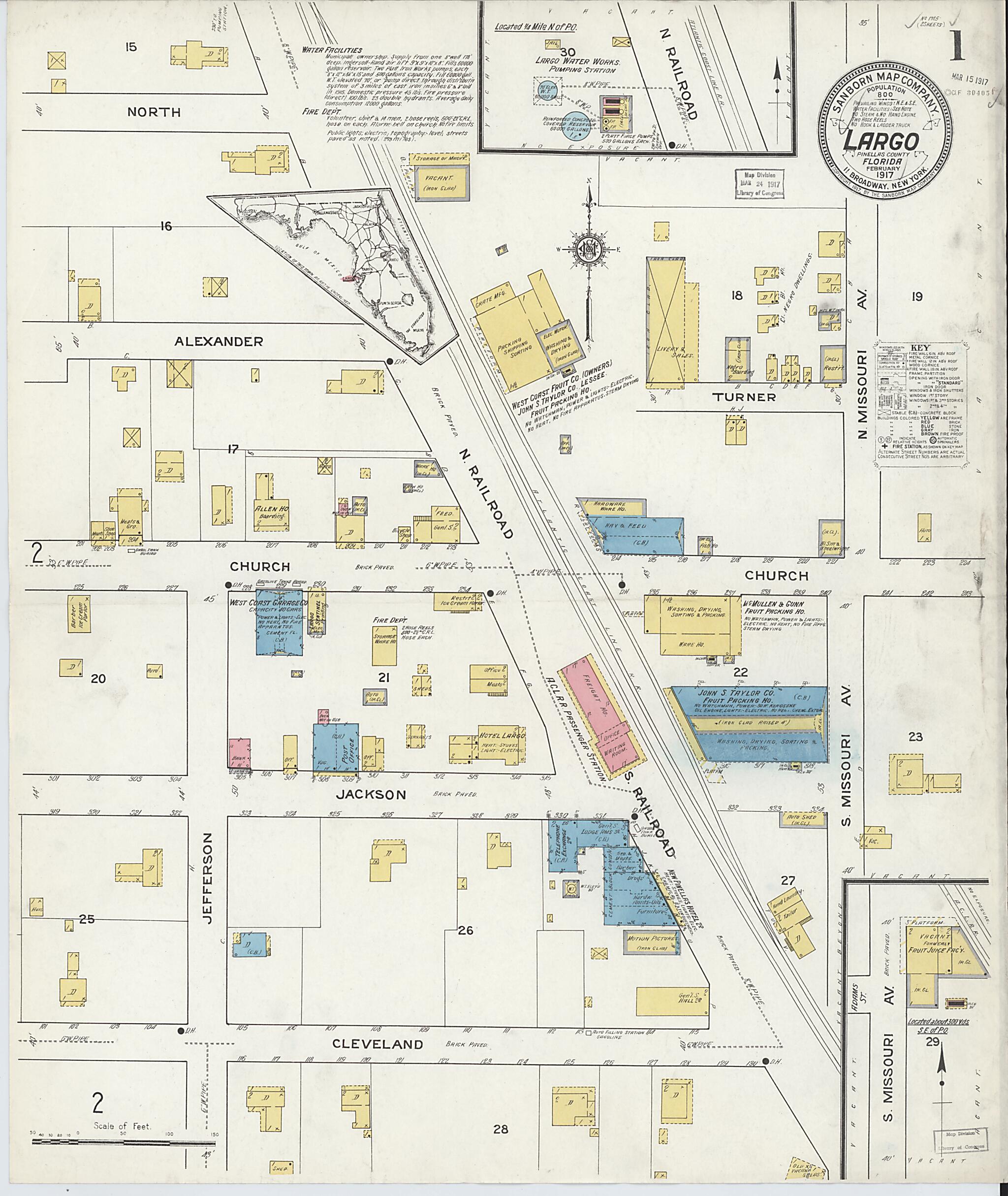 This old map of Largo, Pinellas County, Florida was created by Sanborn Map Company in 1917