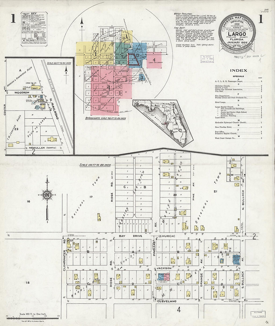 This old map of Largo, Pinellas County, Florida was created by Sanborn Map Company in 1926