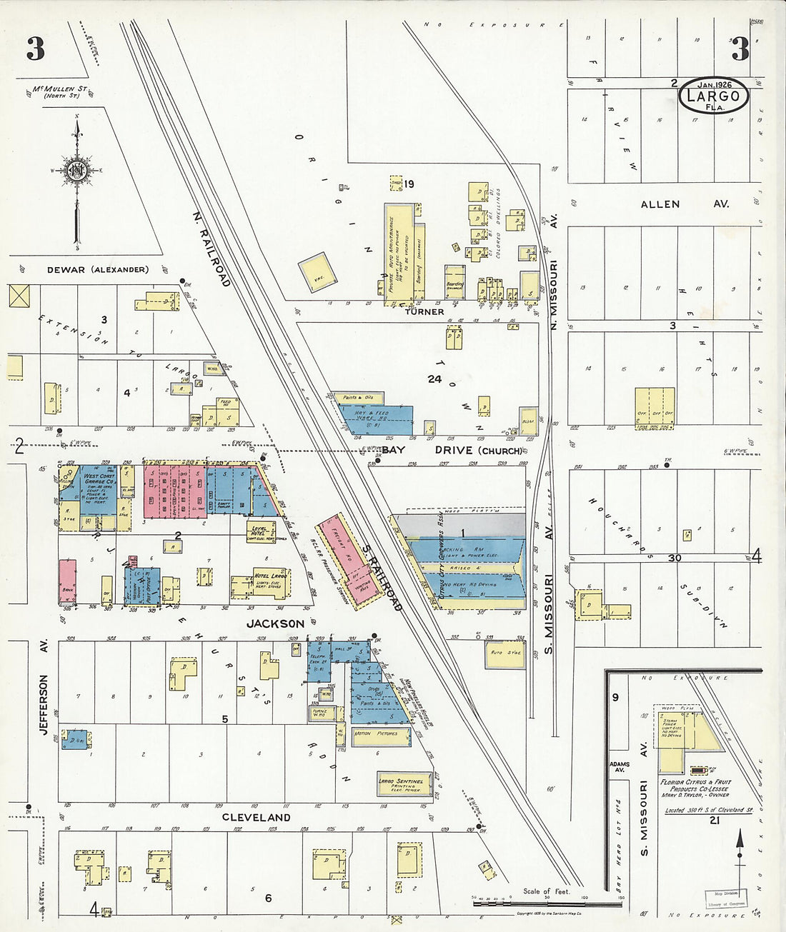 This old map of Largo, Pinellas County, Florida was created by Sanborn Map Company in 1926