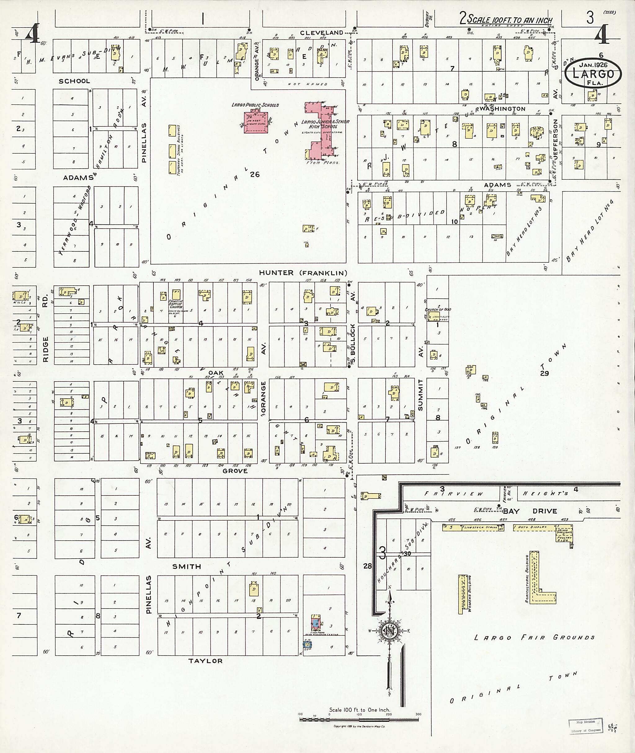 This old map of Largo, Pinellas County, Florida was created by Sanborn Map Company in 1926
