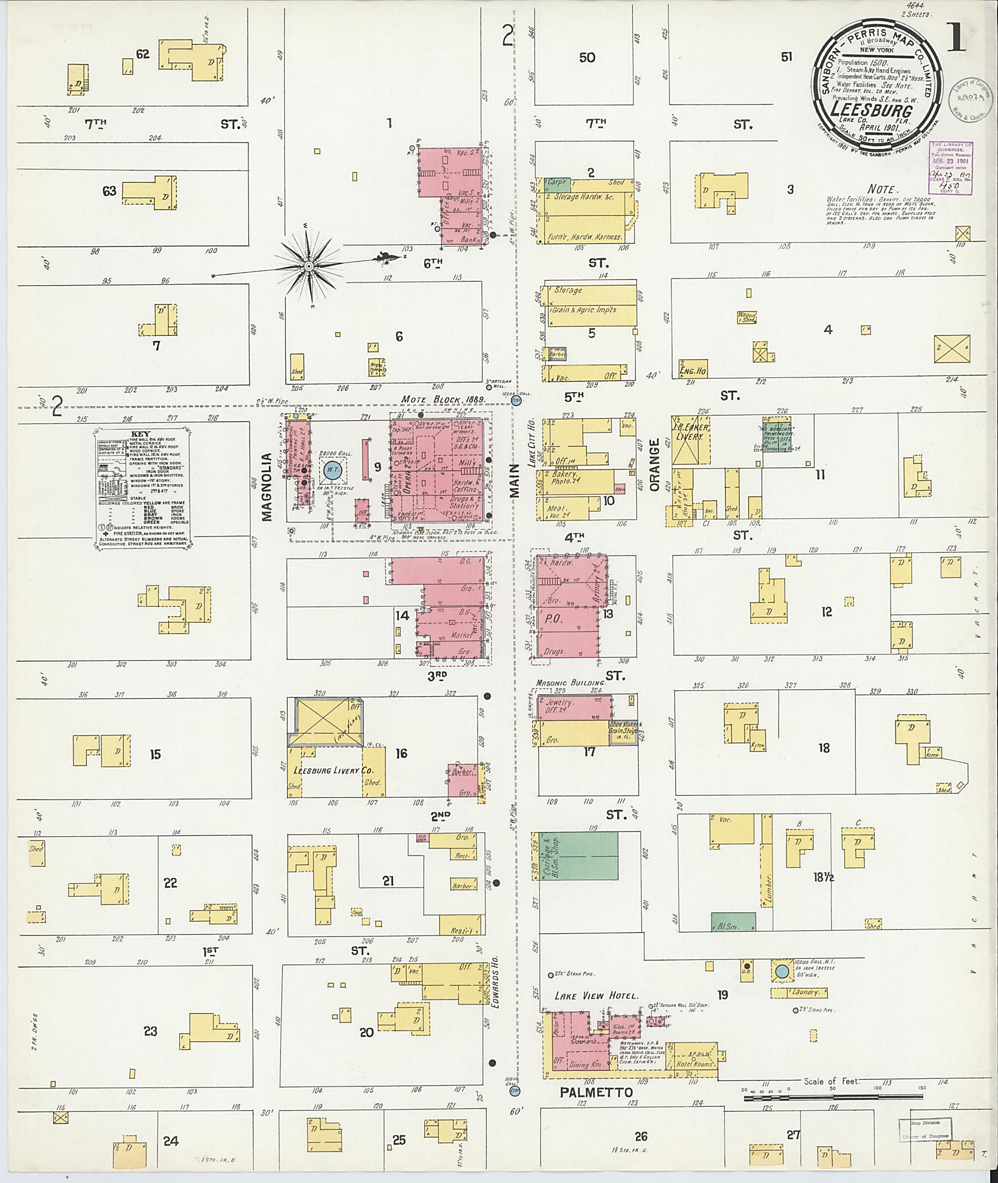 This old map of Leesburg, Lake County, Florida was created by Sanborn Map Company in 1901