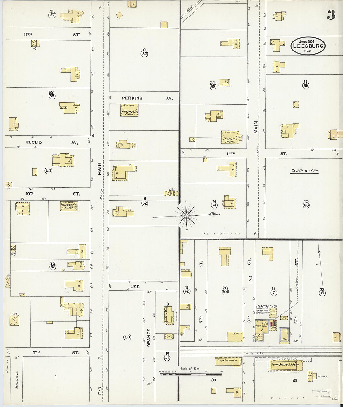 This old map of Leesburg, Lake County, Florida was created by Sanborn Map Company in 1906