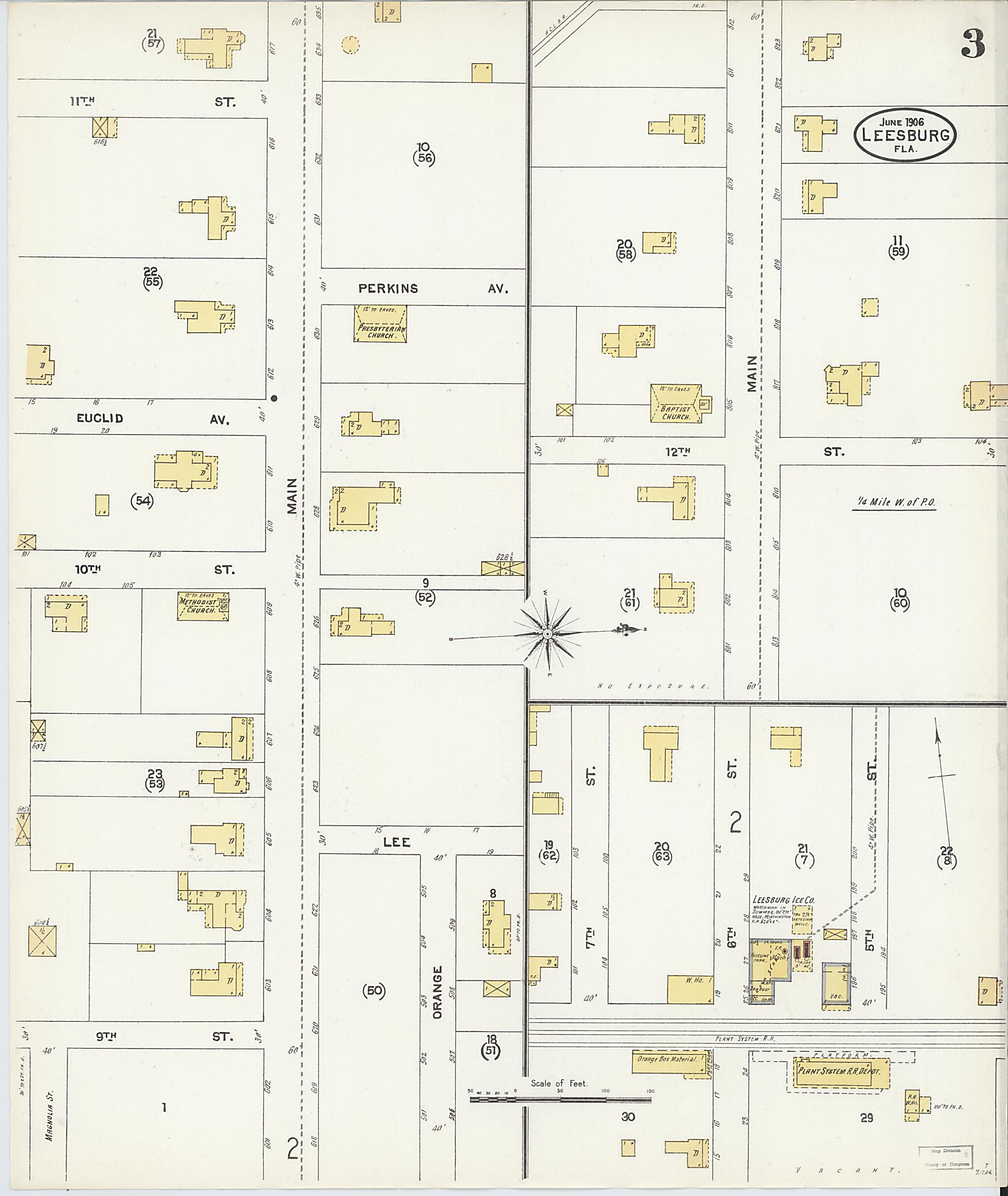 This old map of Leesburg, Lake County, Florida was created by Sanborn Map Company in 1906