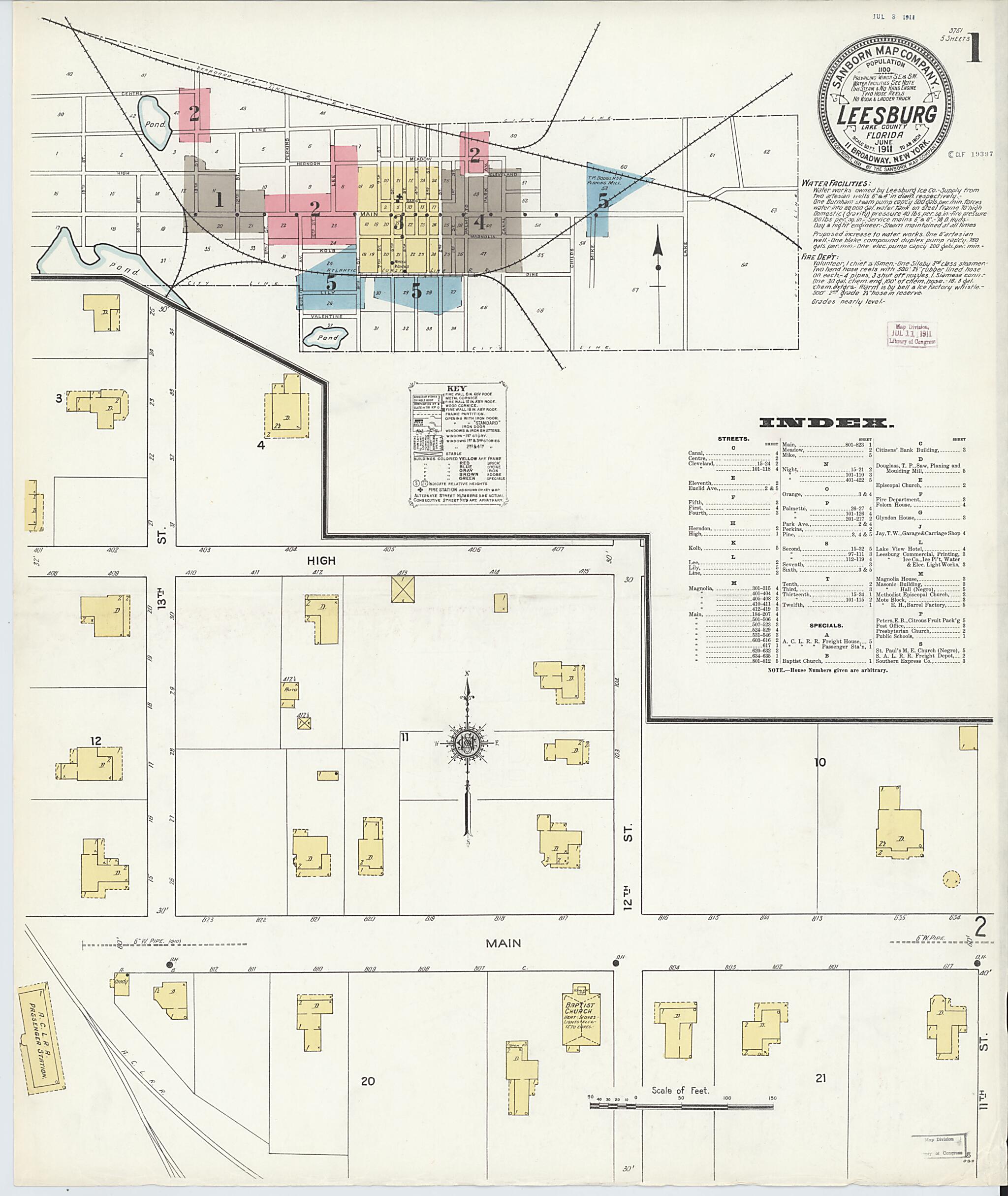 This old map of Leesburg, Lake County, Florida was created by Sanborn Map Company in 1911