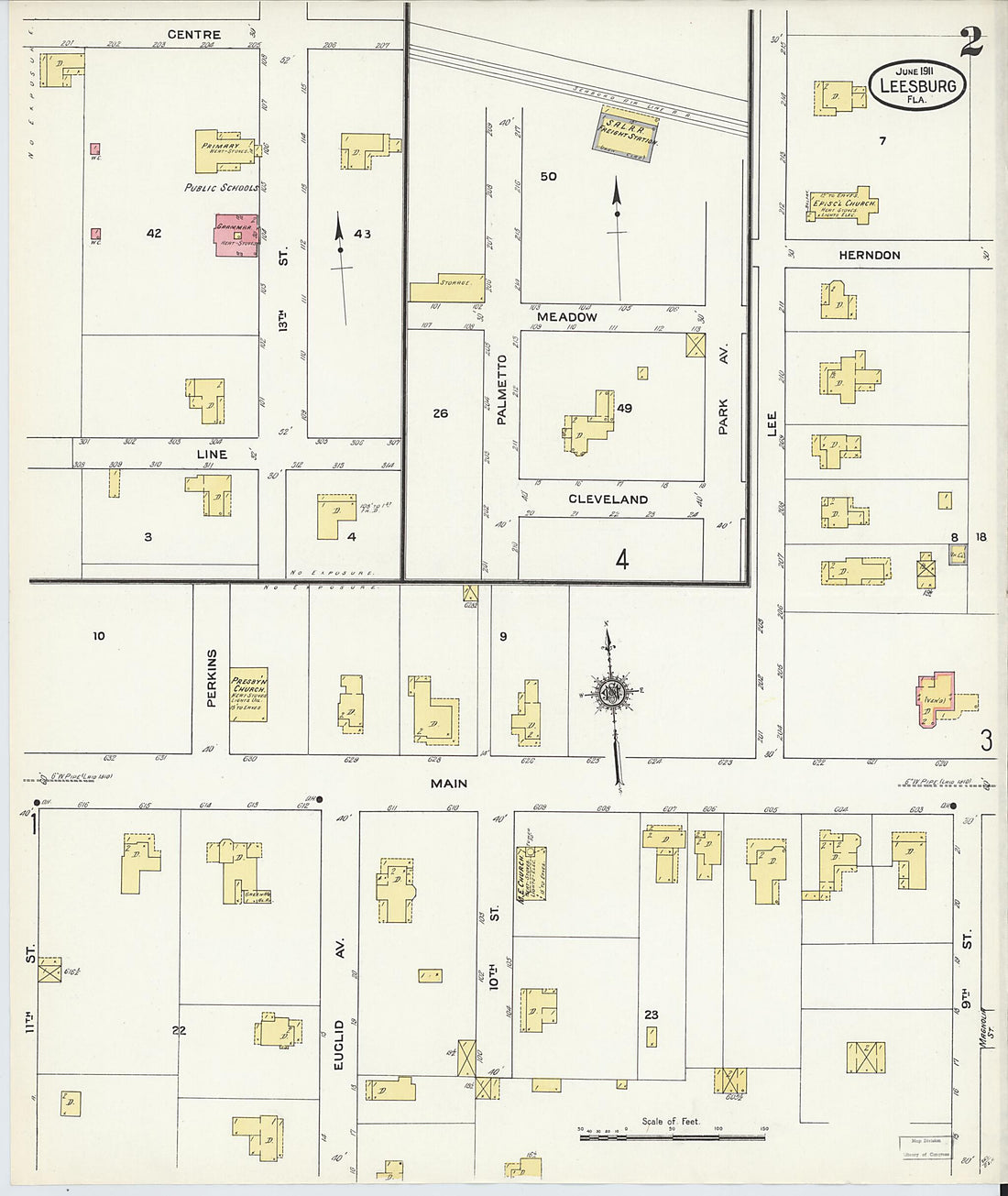 This old map of Leesburg, Lake County, Florida was created by Sanborn Map Company in 1911