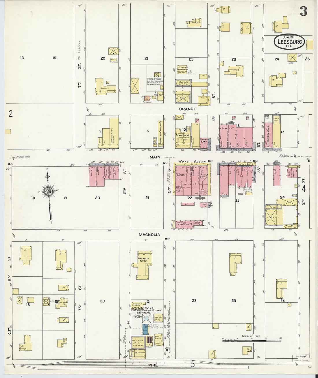 This old map of Leesburg, Lake County, Florida was created by Sanborn Map Company in 1911