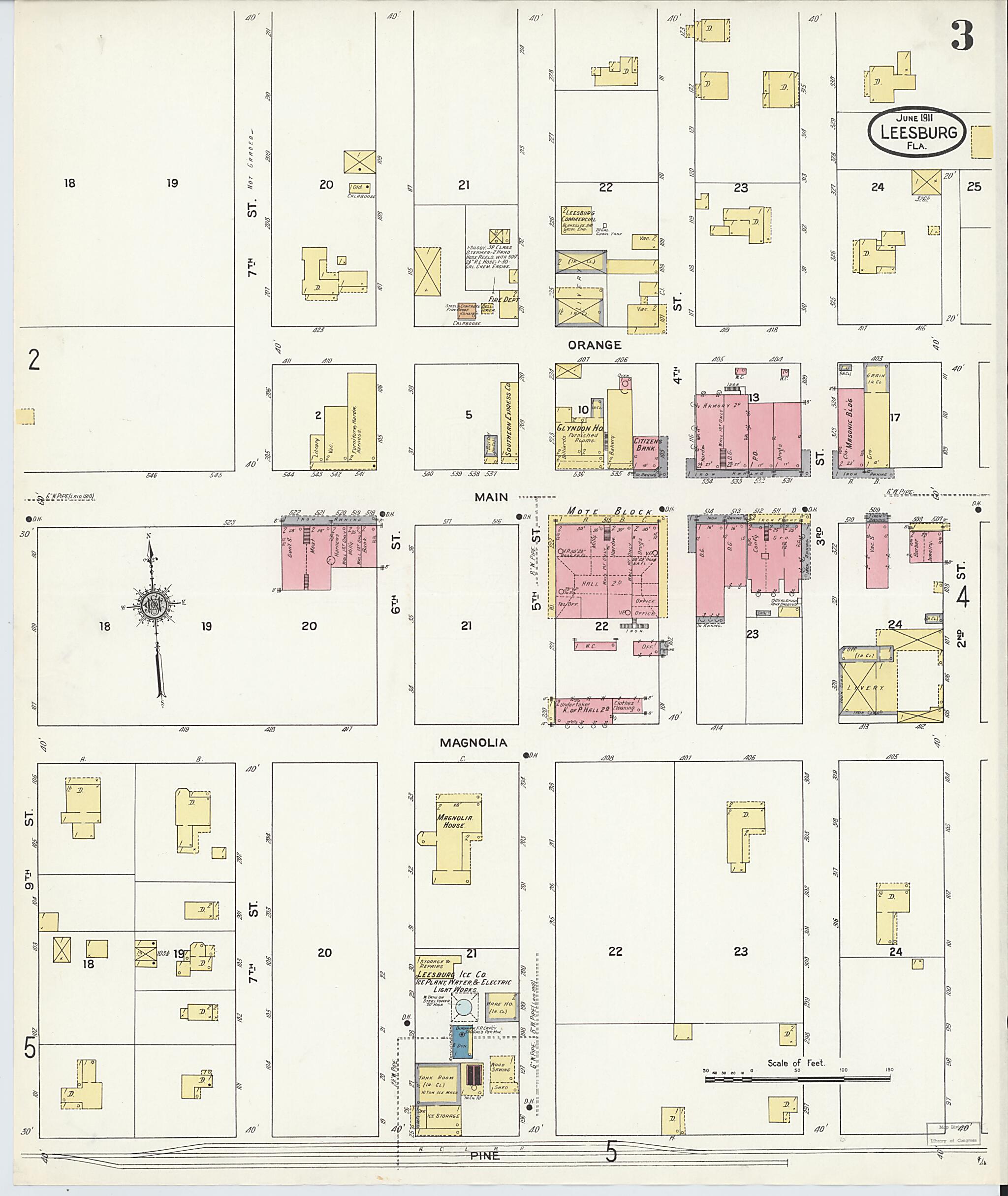 This old map of Leesburg, Lake County, Florida was created by Sanborn Map Company in 1911