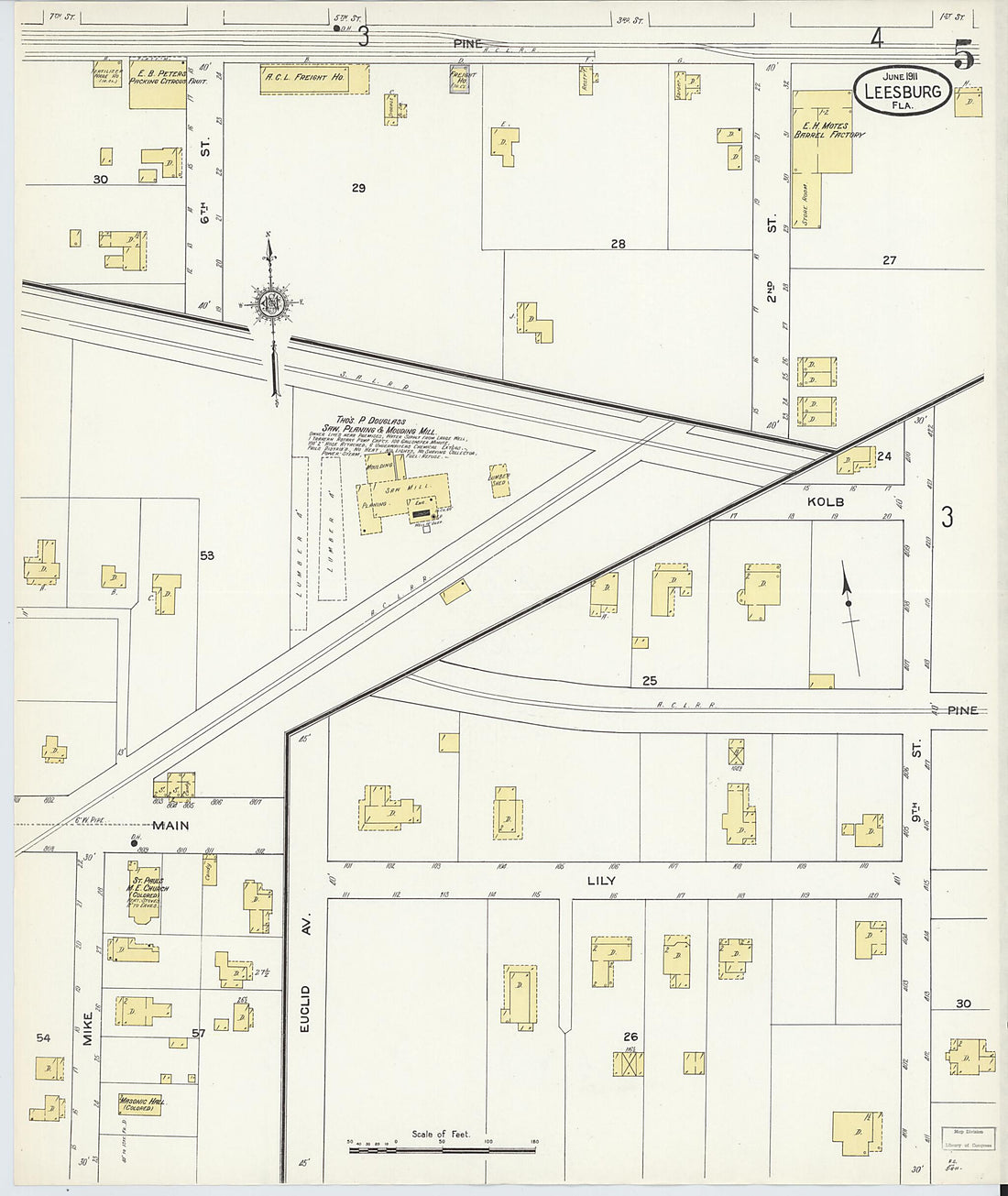 This old map of Leesburg, Lake County, Florida was created by Sanborn Map Company in 1911