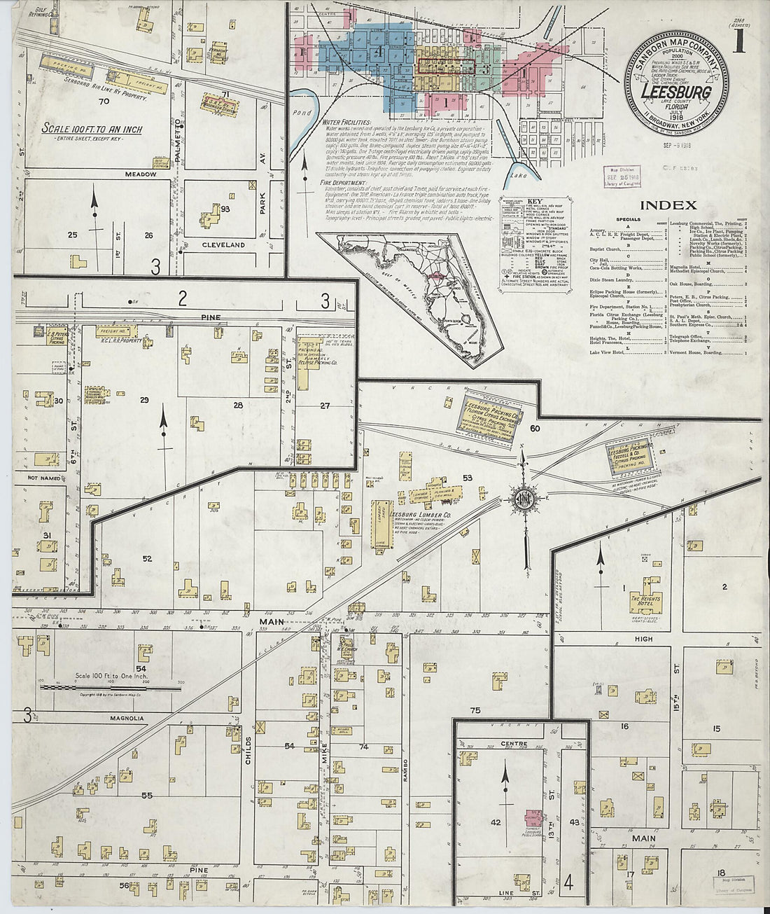 This old map of Leesburg, Lake County, Florida was created by Sanborn Map Company in 1918