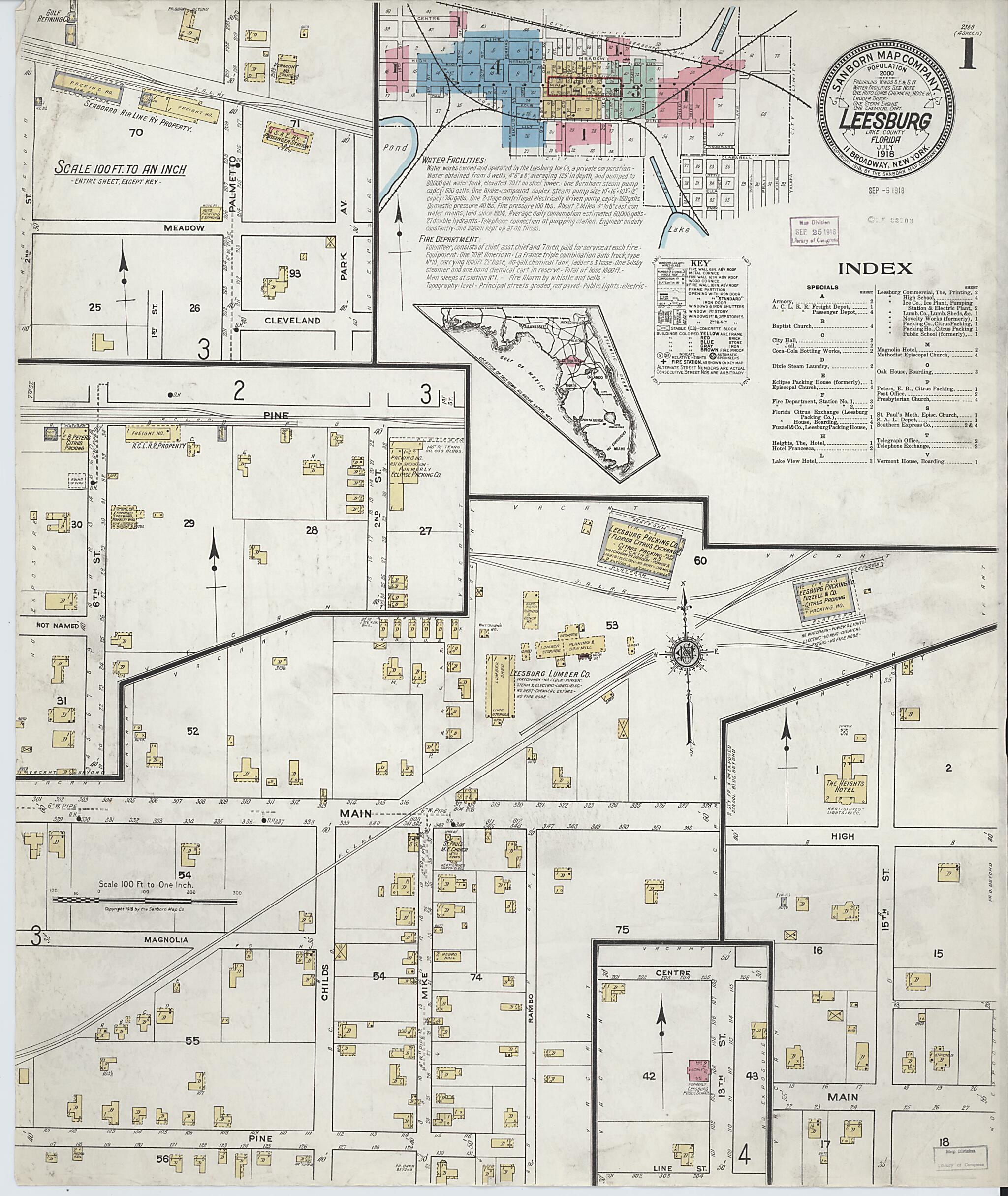 This old map of Leesburg, Lake County, Florida was created by Sanborn Map Company in 1918