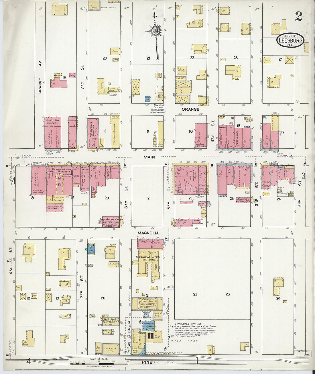 This old map of Leesburg, Lake County, Florida was created by Sanborn Map Company in 1918