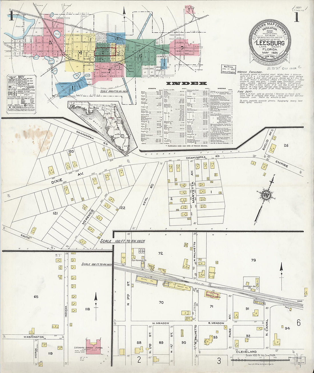 This old map of Leesburg, Lake County, Florida was created by Sanborn Map Company in 1924
