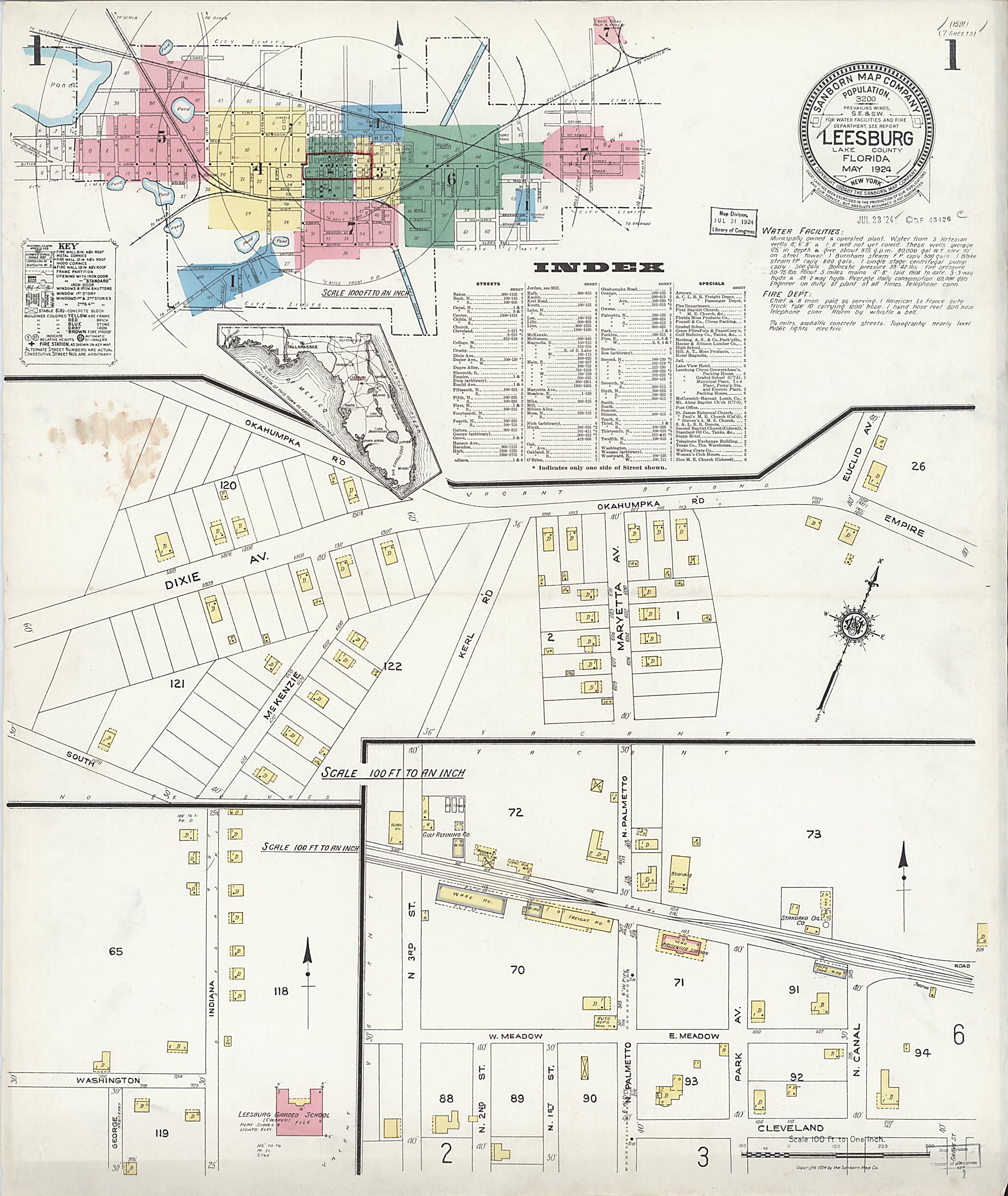 This old map of Leesburg, Lake County, Florida was created by Sanborn Map Company in 1924
