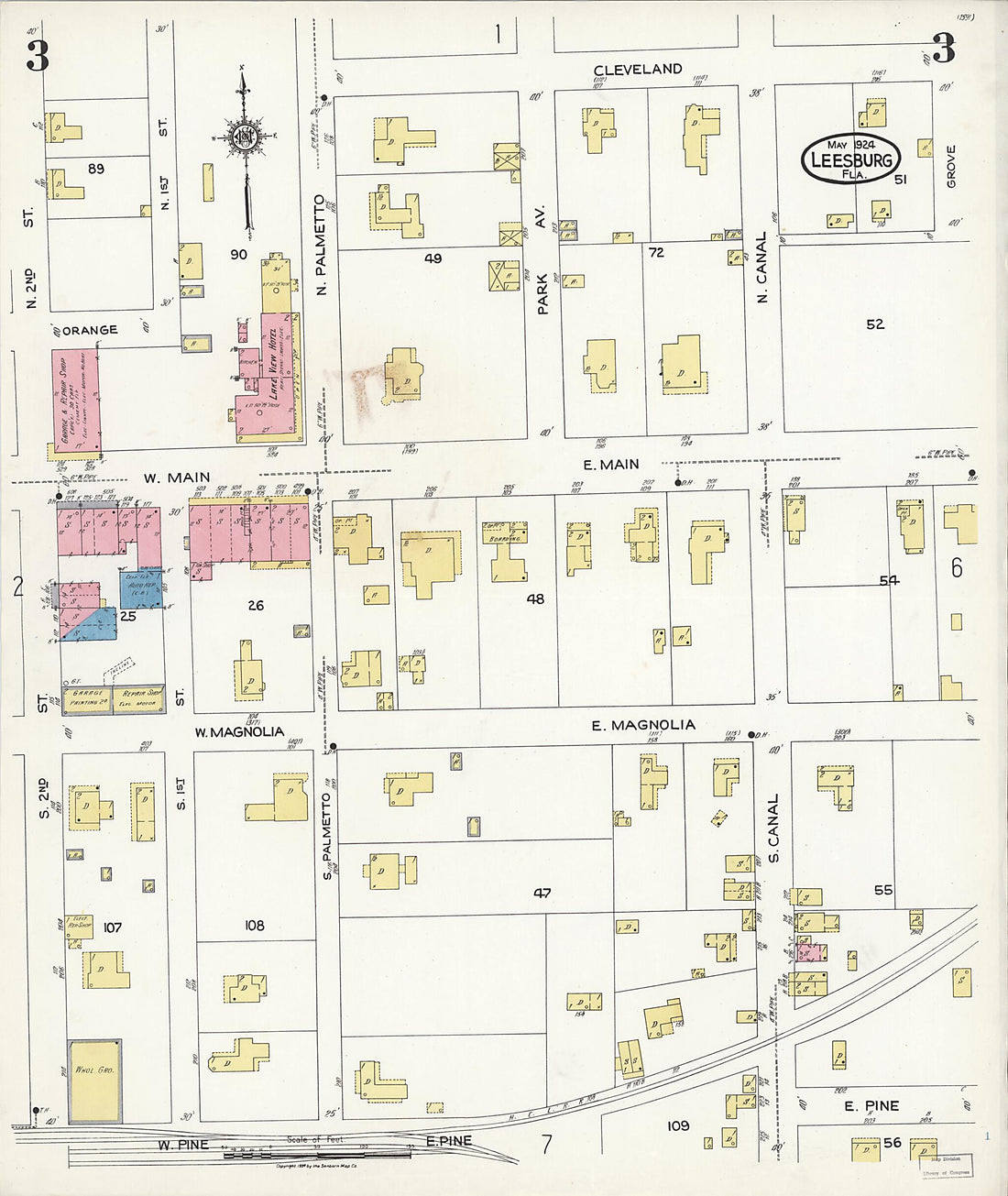 This old map of Leesburg, Lake County, Florida was created by Sanborn Map Company in 1924