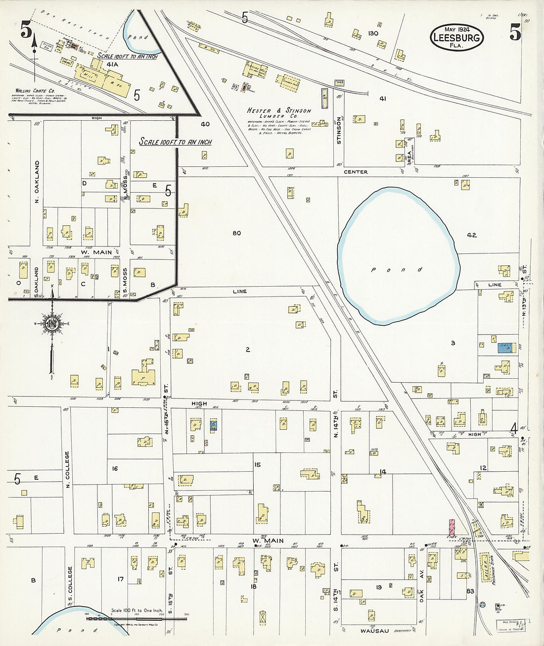 This old map of Leesburg, Lake County, Florida was created by Sanborn Map Company in 1924