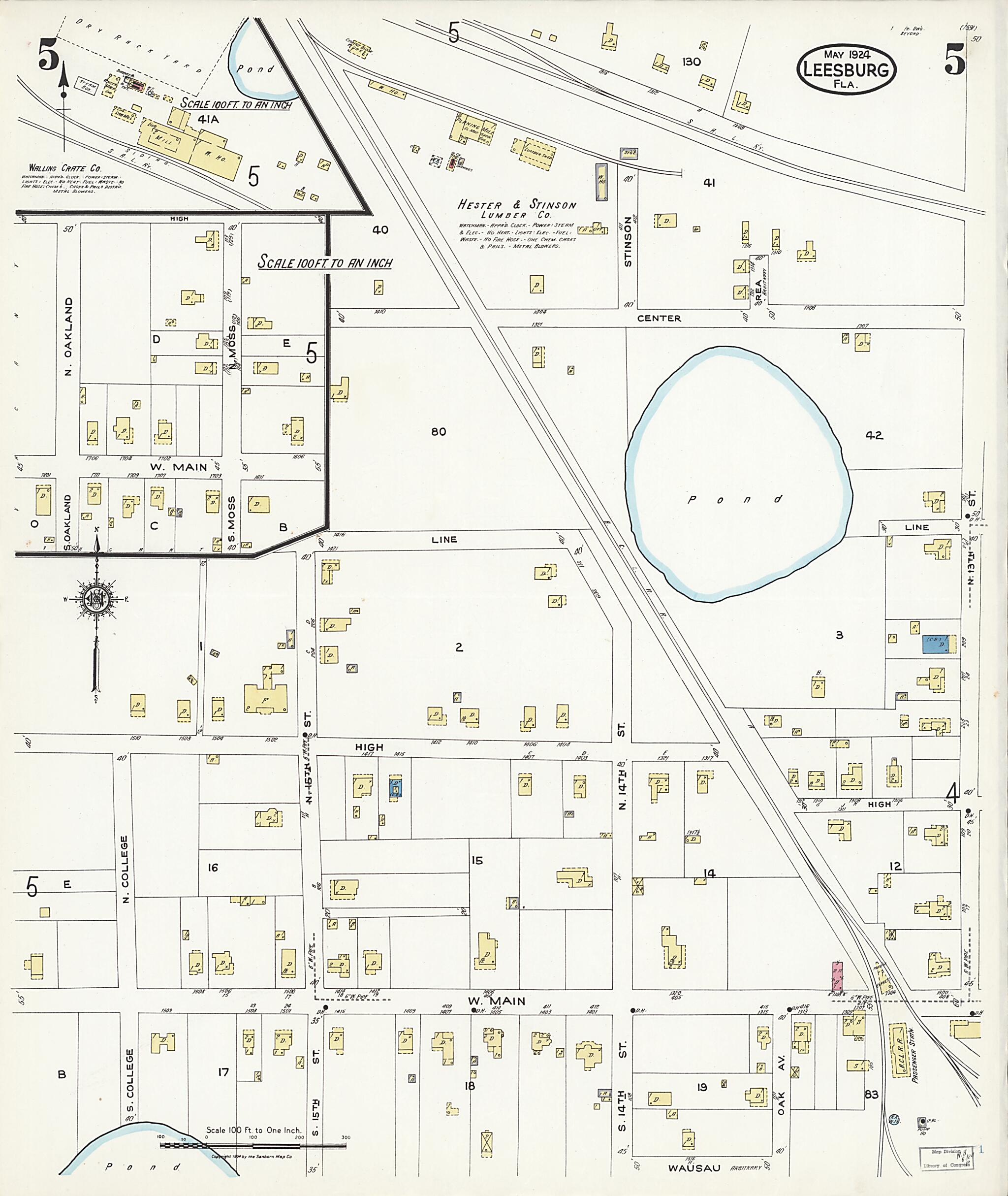 This old map of Leesburg, Lake County, Florida was created by Sanborn Map Company in 1924