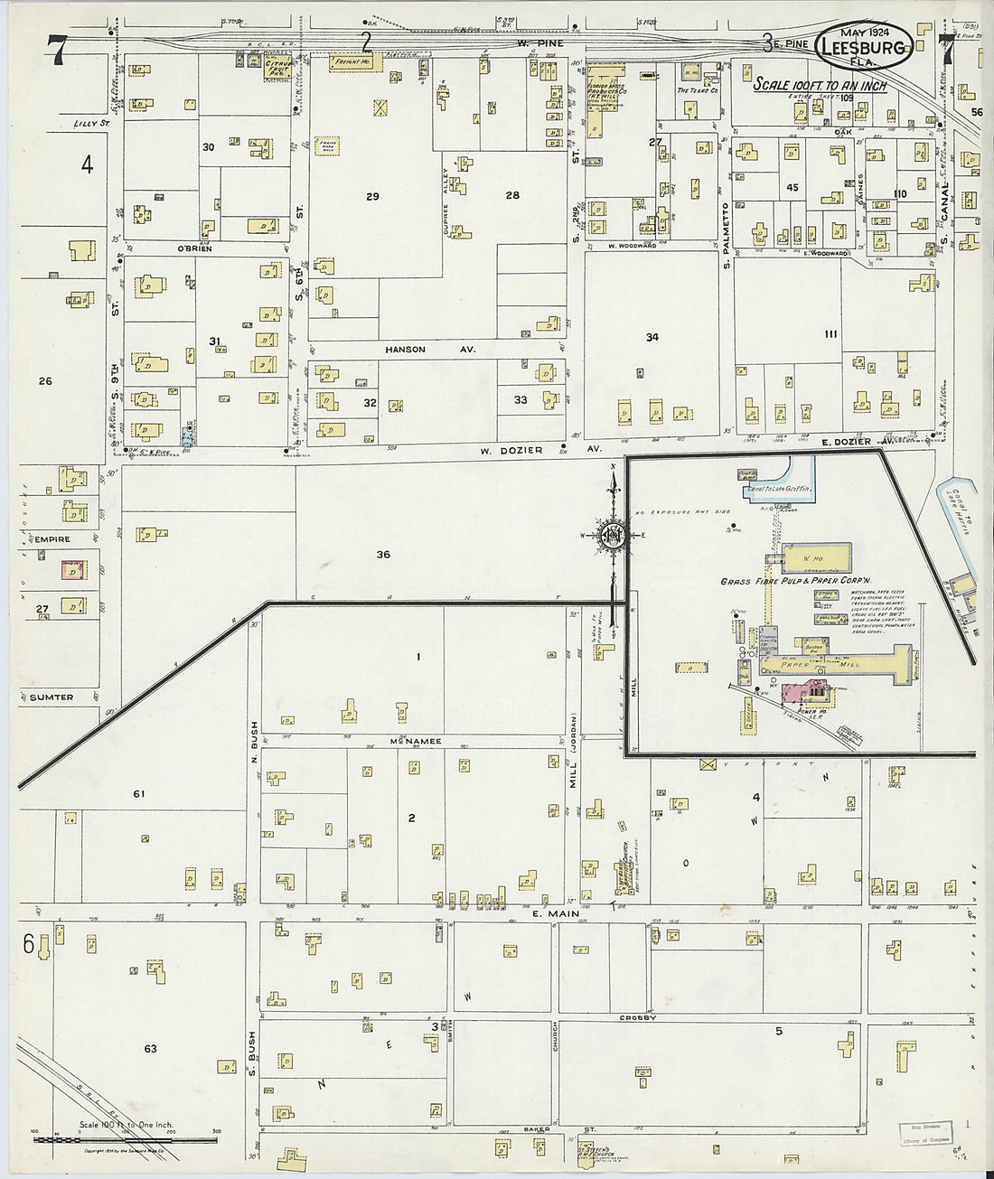 This old map of Leesburg, Lake County, Florida was created by Sanborn Map Company in 1924