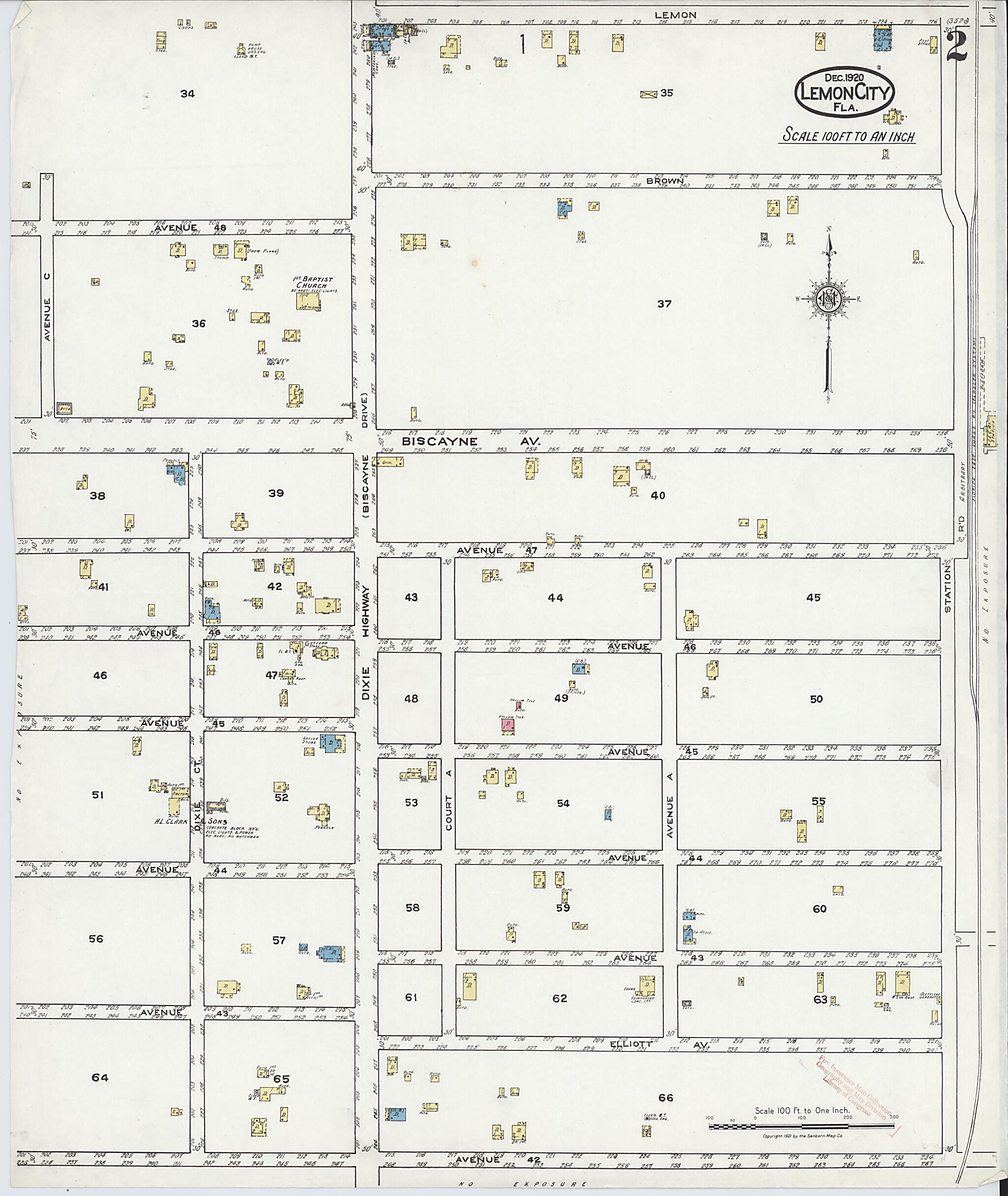 This old map of Lemon City, Dade County, Florida was created by Sanborn Map Company in 1920