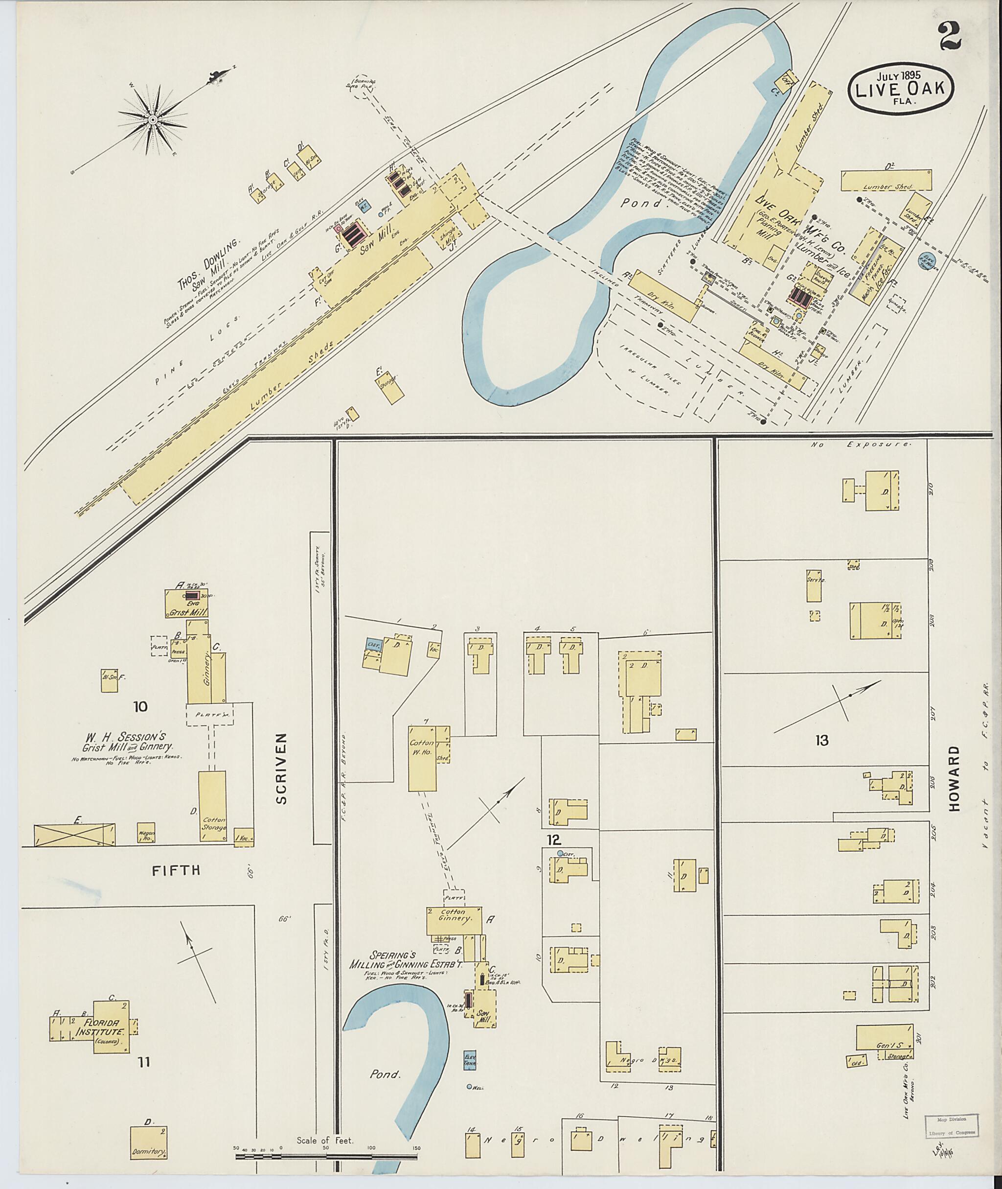 This old map of Live Oak, Suwanee County, Florida was created by Sanborn Map Company in 1895