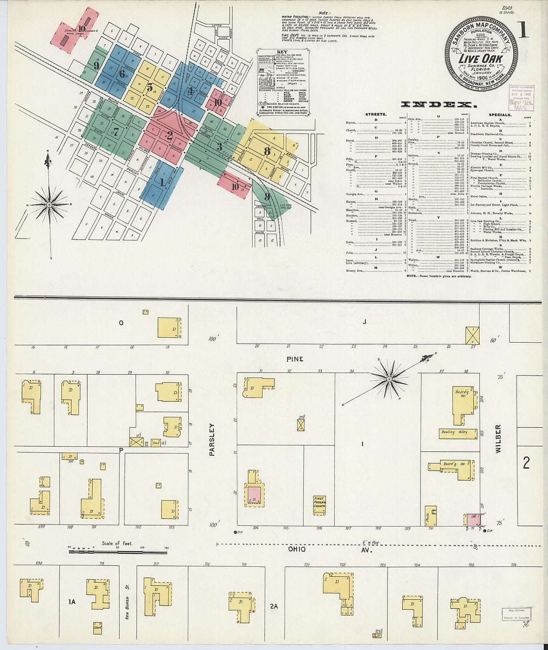 This old map of Live Oak, Suwanee County, Florida was created by Sanborn Map Company in 1906