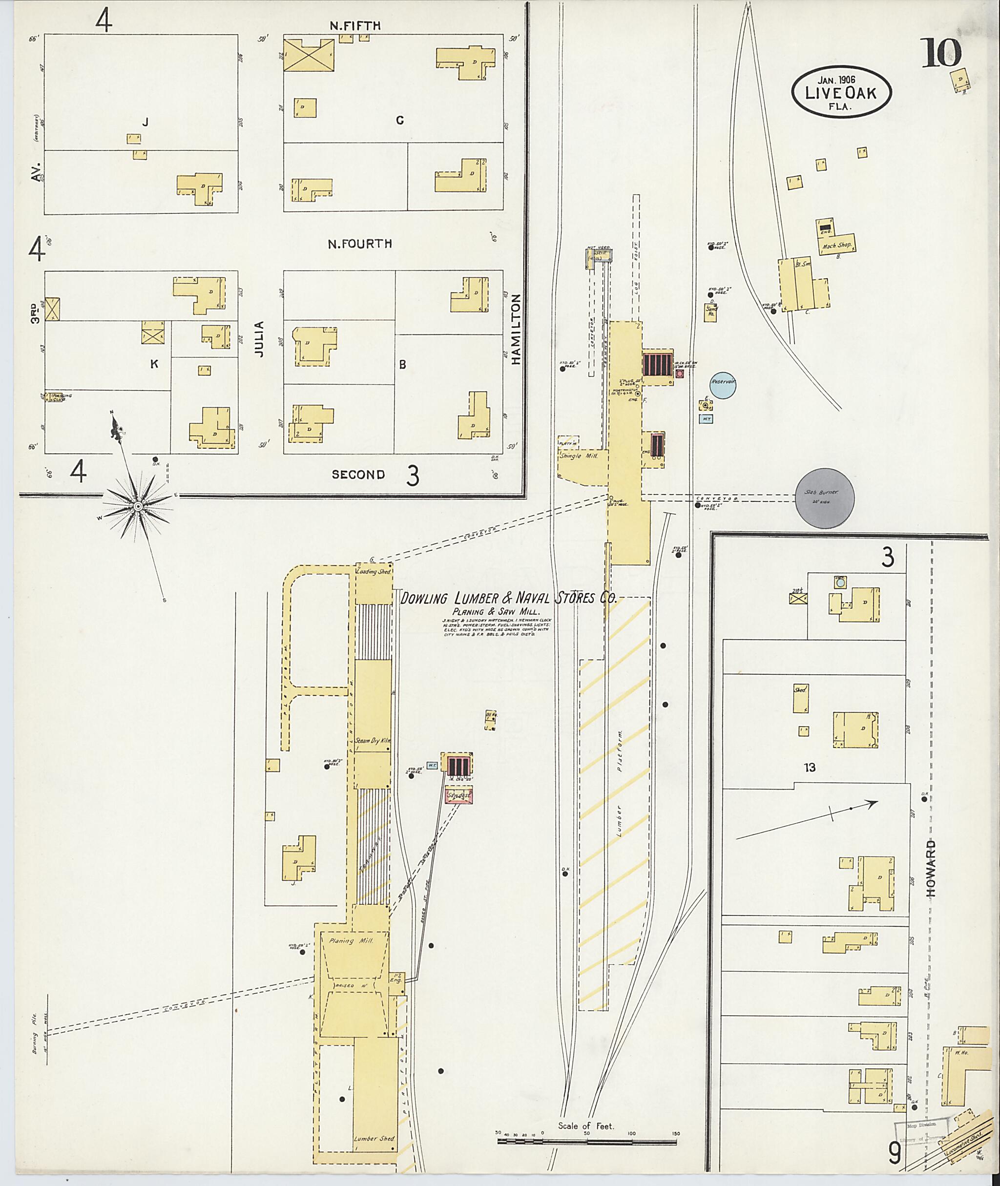 This old map of Live Oak, Suwanee County, Florida was created by Sanborn Map Company in 1906