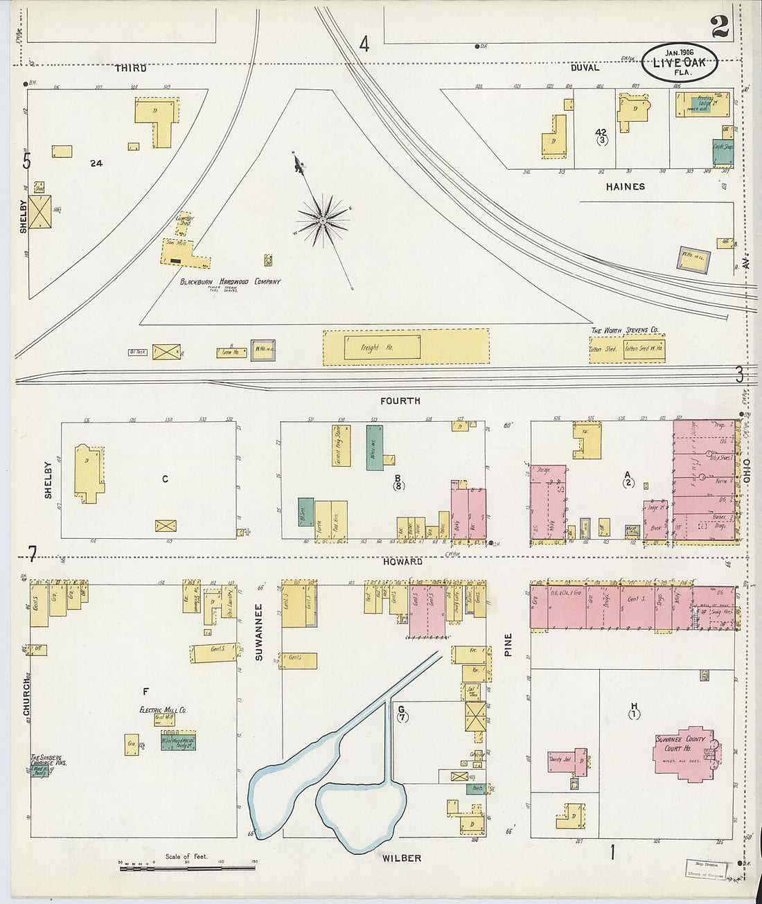 This old map of Live Oak, Suwanee County, Florida was created by Sanborn Map Company in 1906
