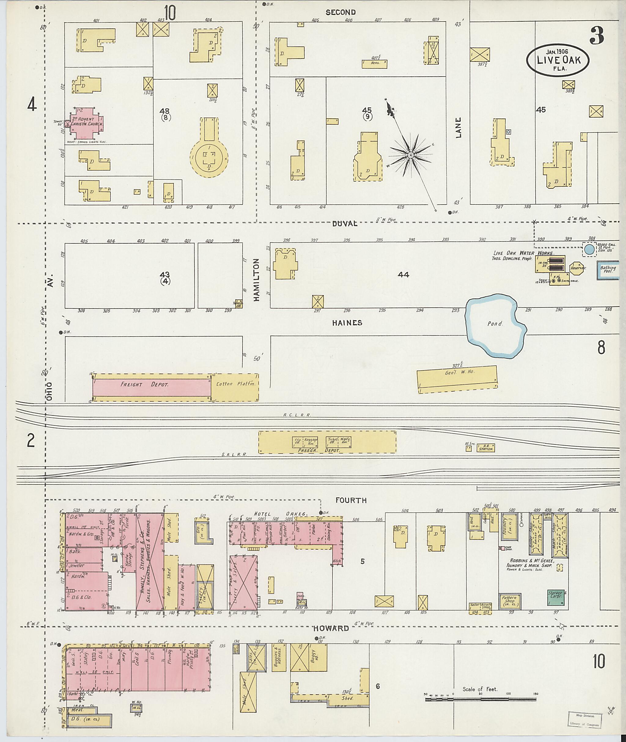 This old map of Live Oak, Suwanee County, Florida was created by Sanborn Map Company in 1906
