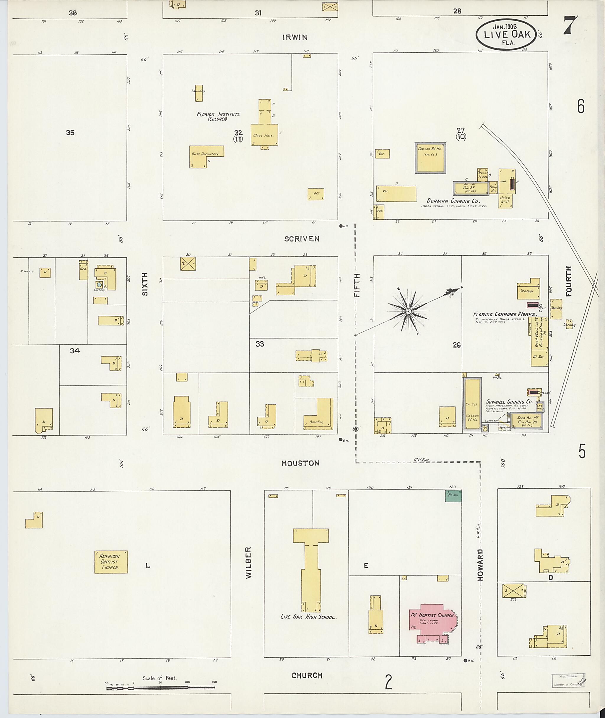 This old map of Live Oak, Suwanee County, Florida was created by Sanborn Map Company in 1906