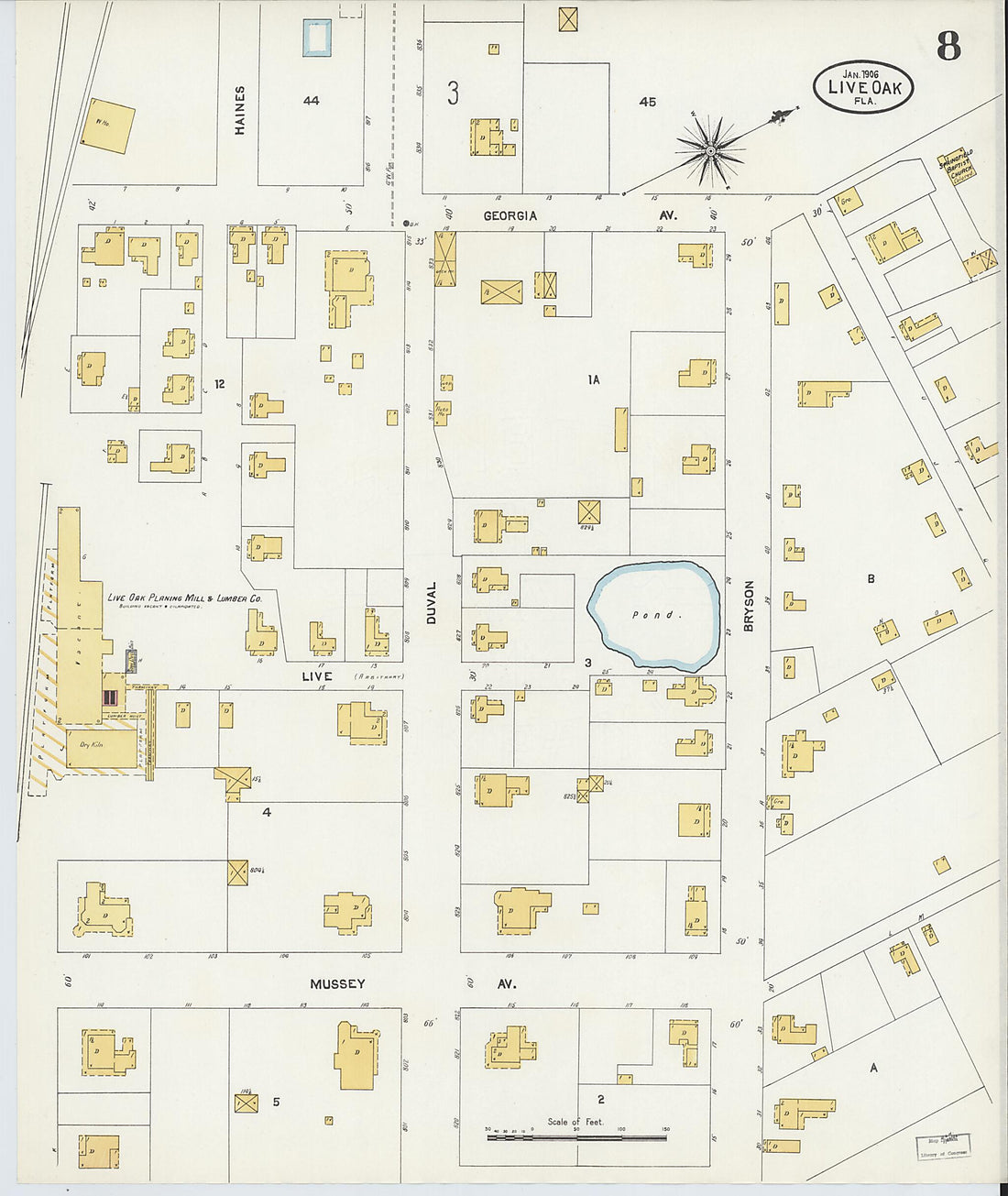 This old map of Live Oak, Suwanee County, Florida was created by Sanborn Map Company in 1906