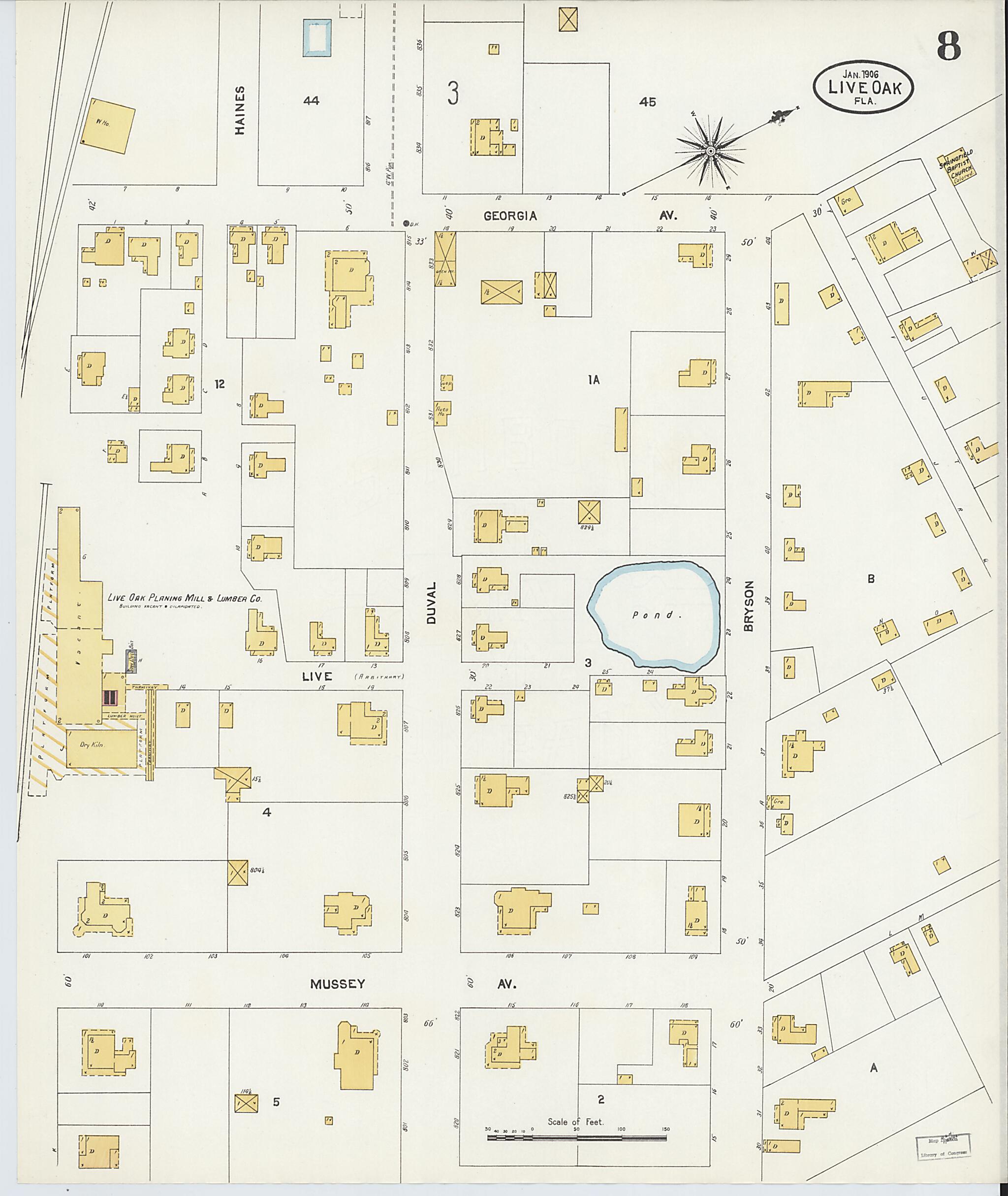This old map of Live Oak, Suwanee County, Florida was created by Sanborn Map Company in 1906