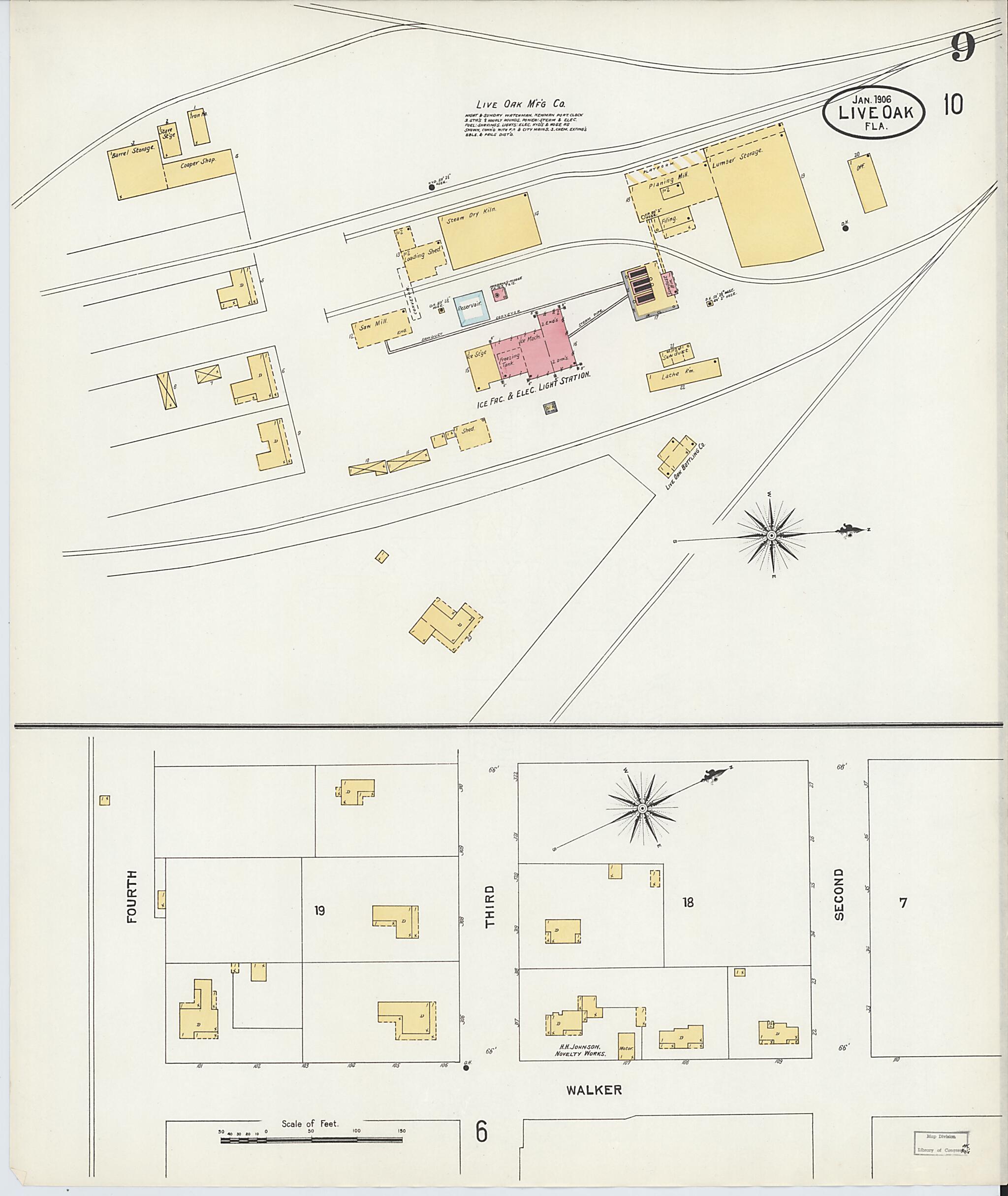 This old map of Live Oak, Suwanee County, Florida was created by Sanborn Map Company in 1906