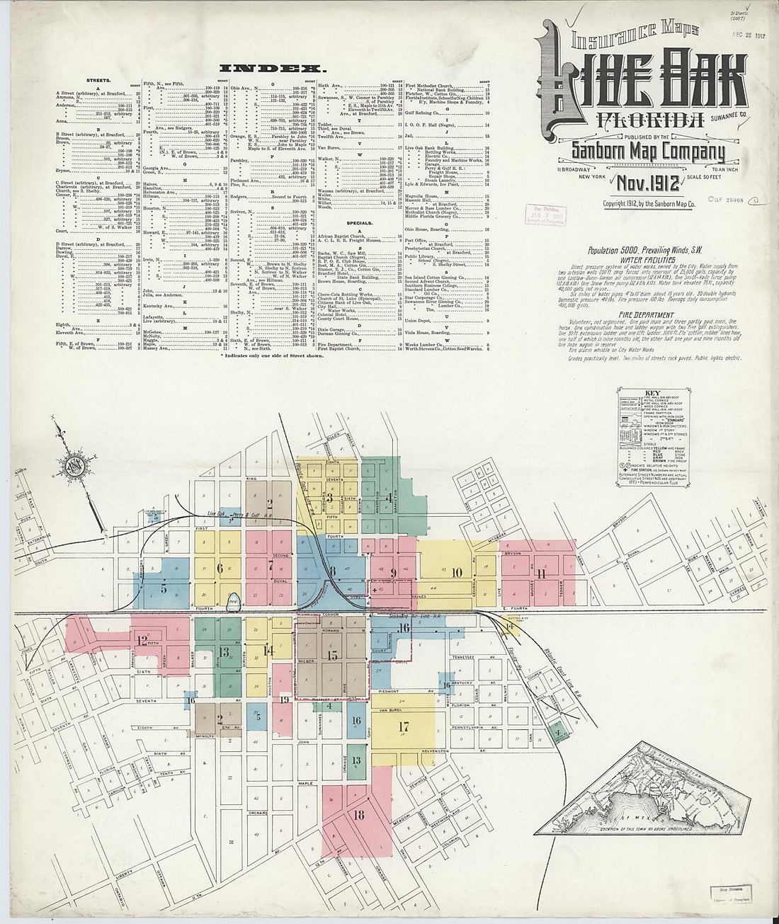 This old map of Live Oak, Suwanee County, Florida was created by Sanborn Map Company in 1912