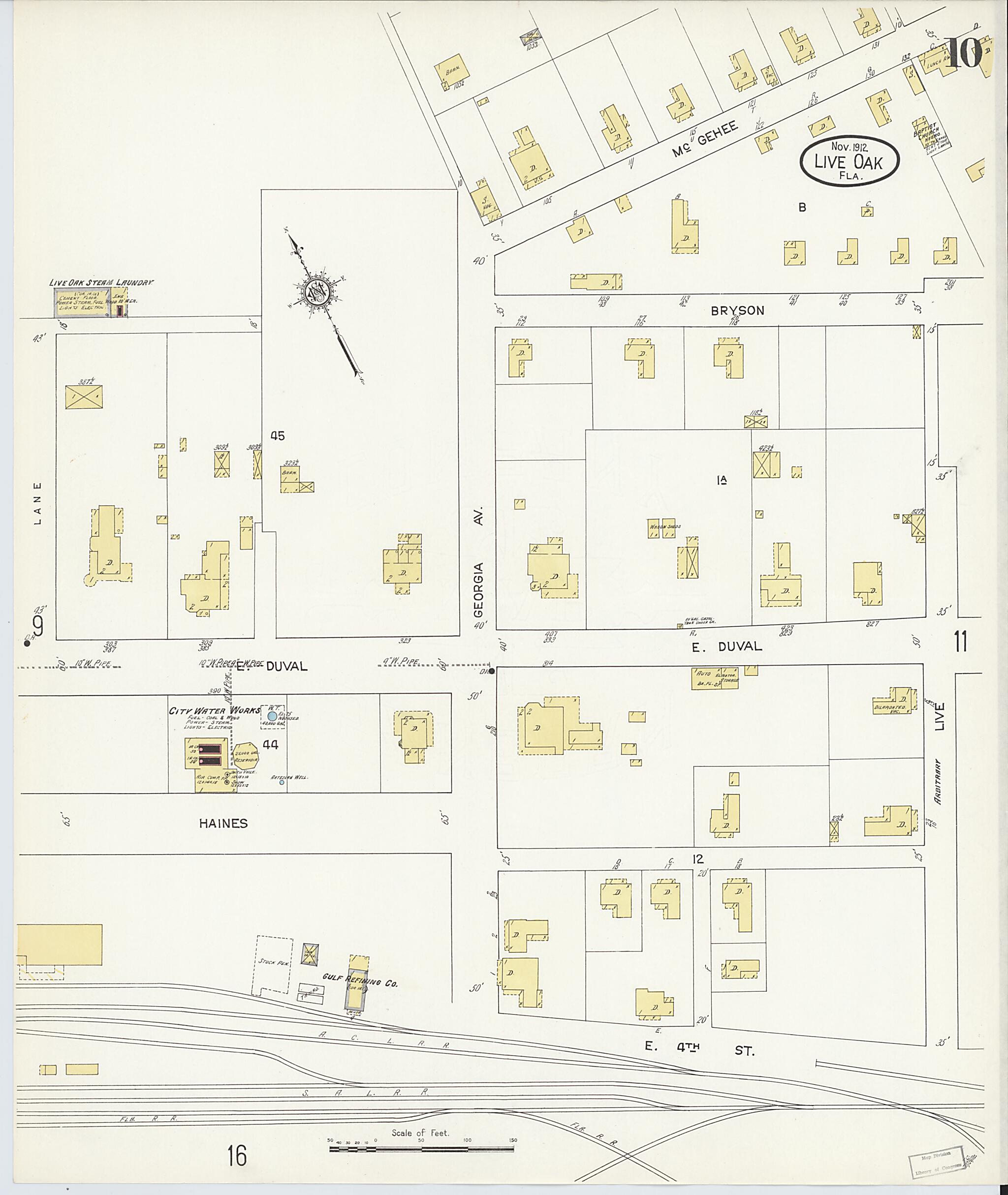 This old map of Live Oak, Suwanee County, Florida was created by Sanborn Map Company in 1912