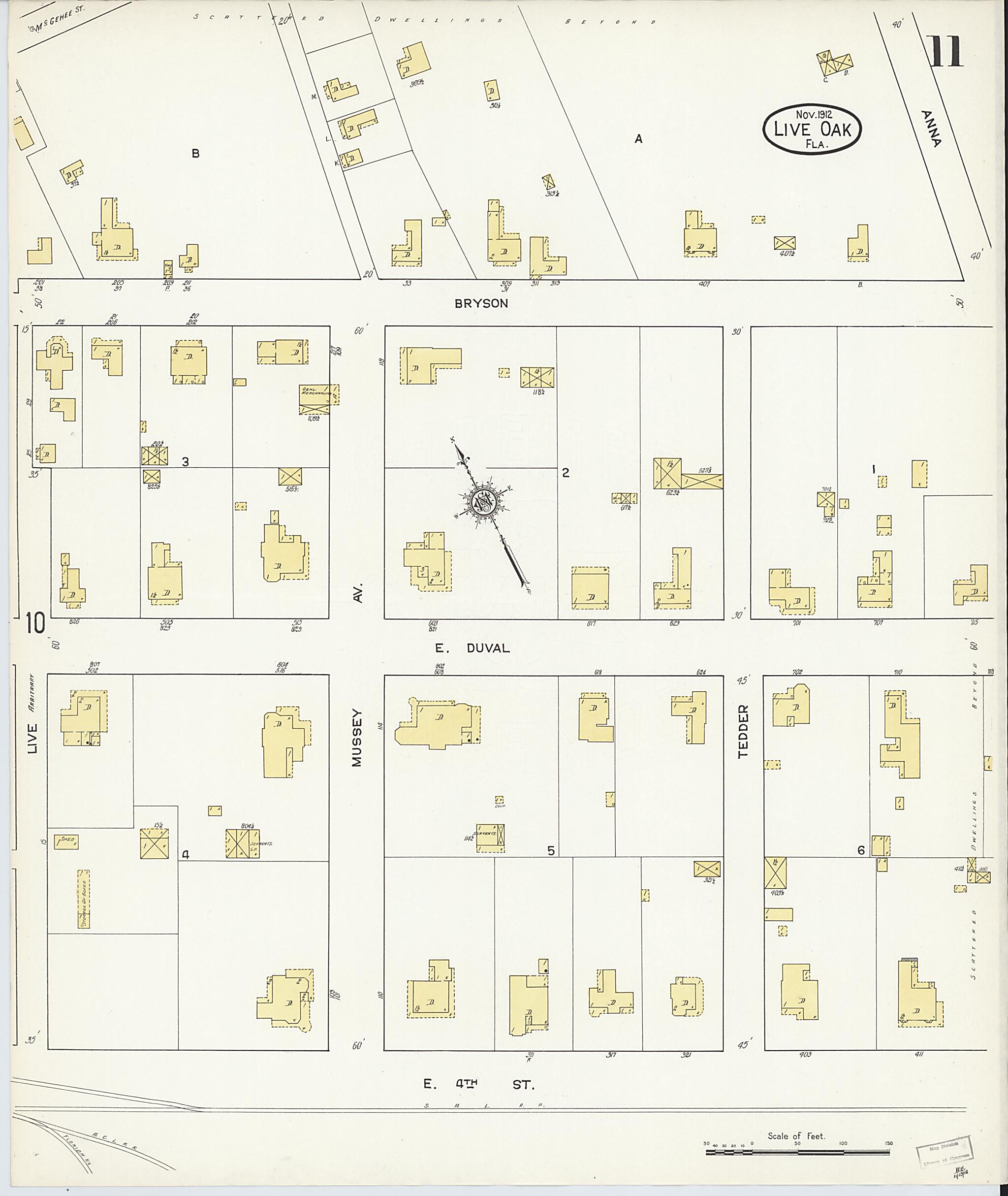 This old map of Live Oak, Suwanee County, Florida was created by Sanborn Map Company in 1912
