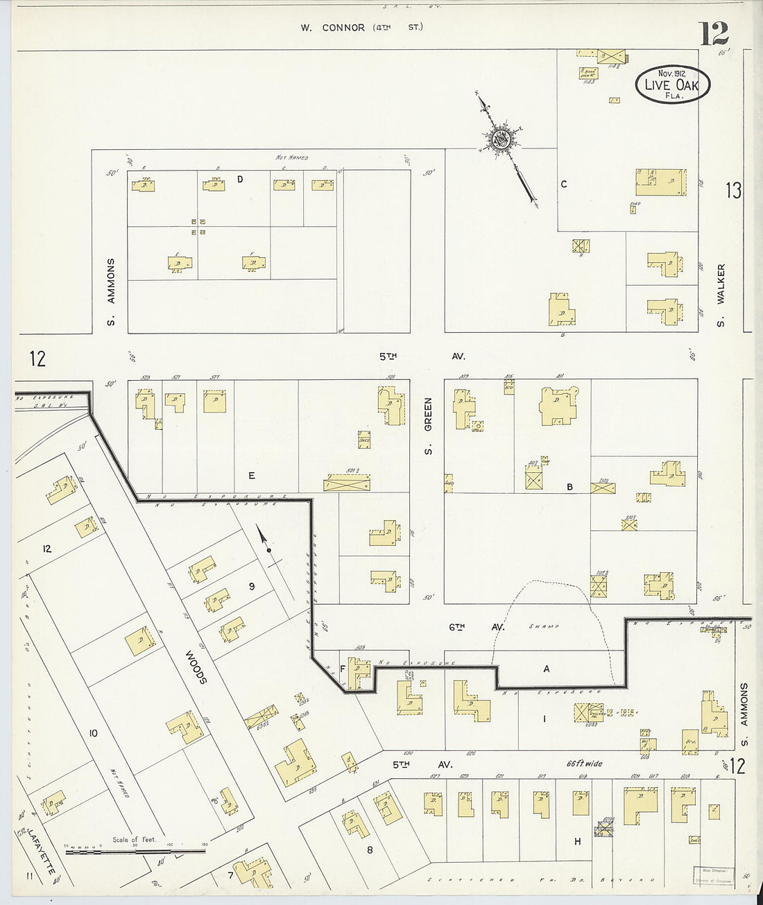 This old map of Live Oak, Suwanee County, Florida was created by Sanborn Map Company in 1912