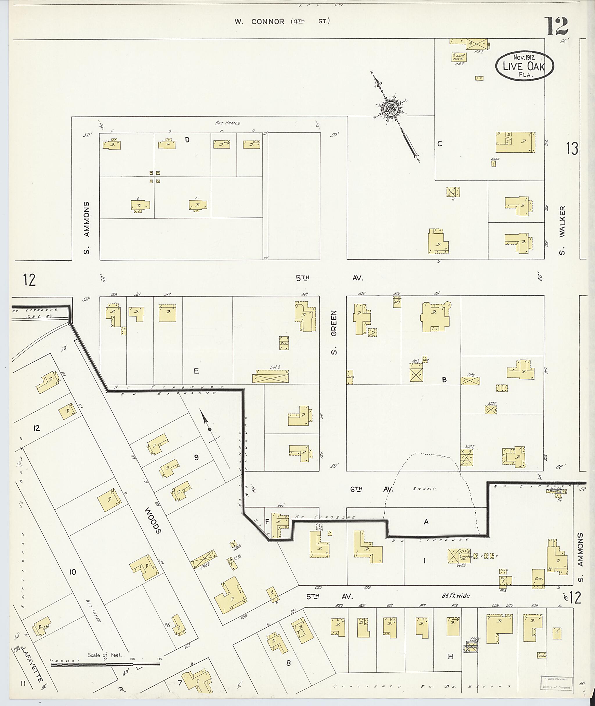 This old map of Live Oak, Suwanee County, Florida was created by Sanborn Map Company in 1912