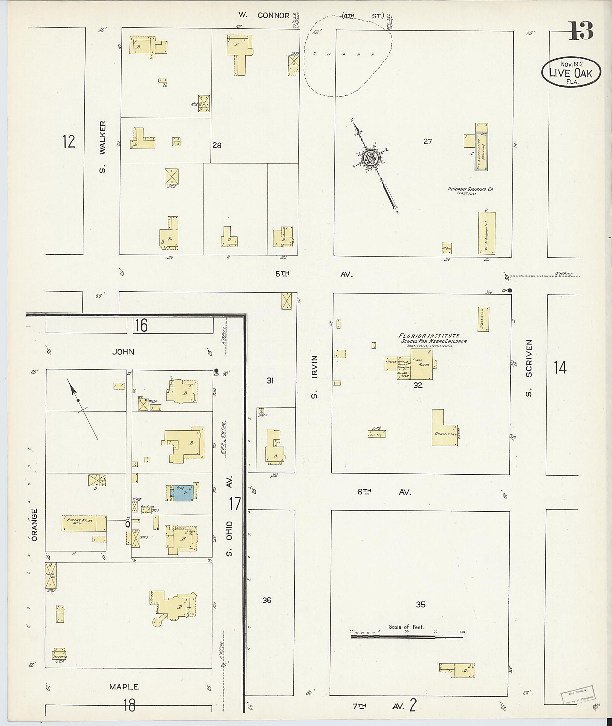 This old map of Live Oak, Suwanee County, Florida was created by Sanborn Map Company in 1912