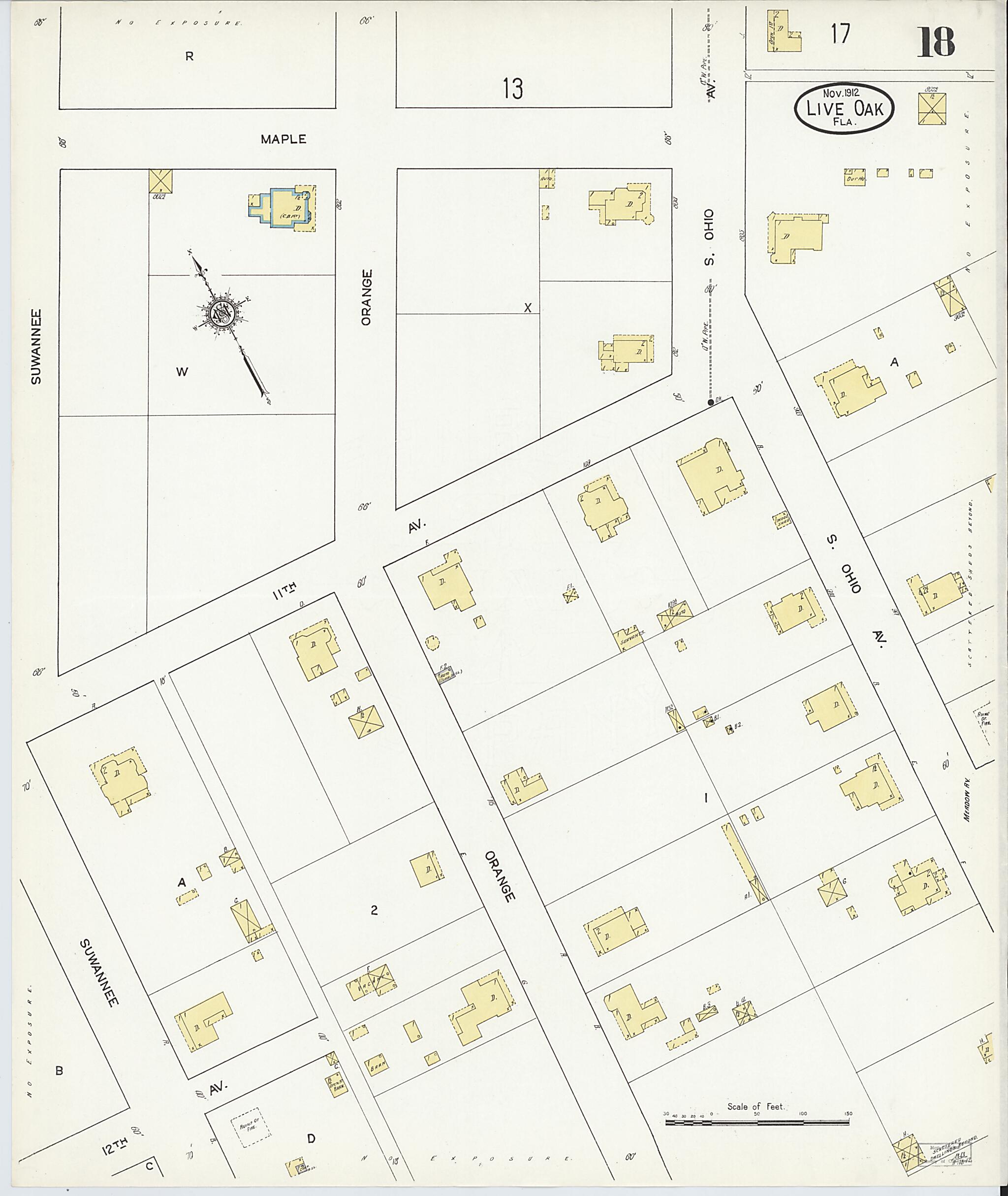 This old map of Live Oak, Suwanee County, Florida was created by Sanborn Map Company in 1912