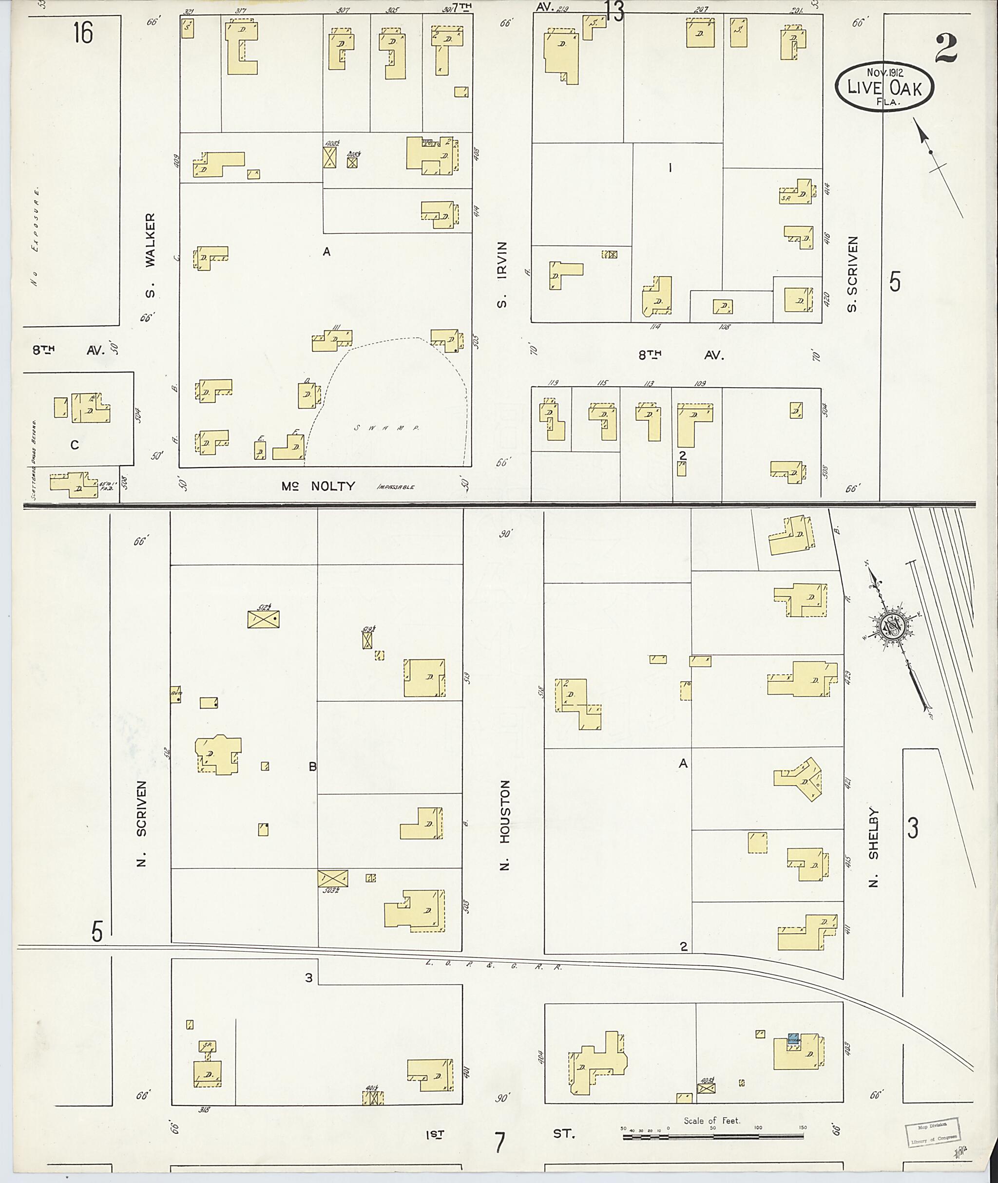 This old map of Live Oak, Suwanee County, Florida was created by Sanborn Map Company in 1912